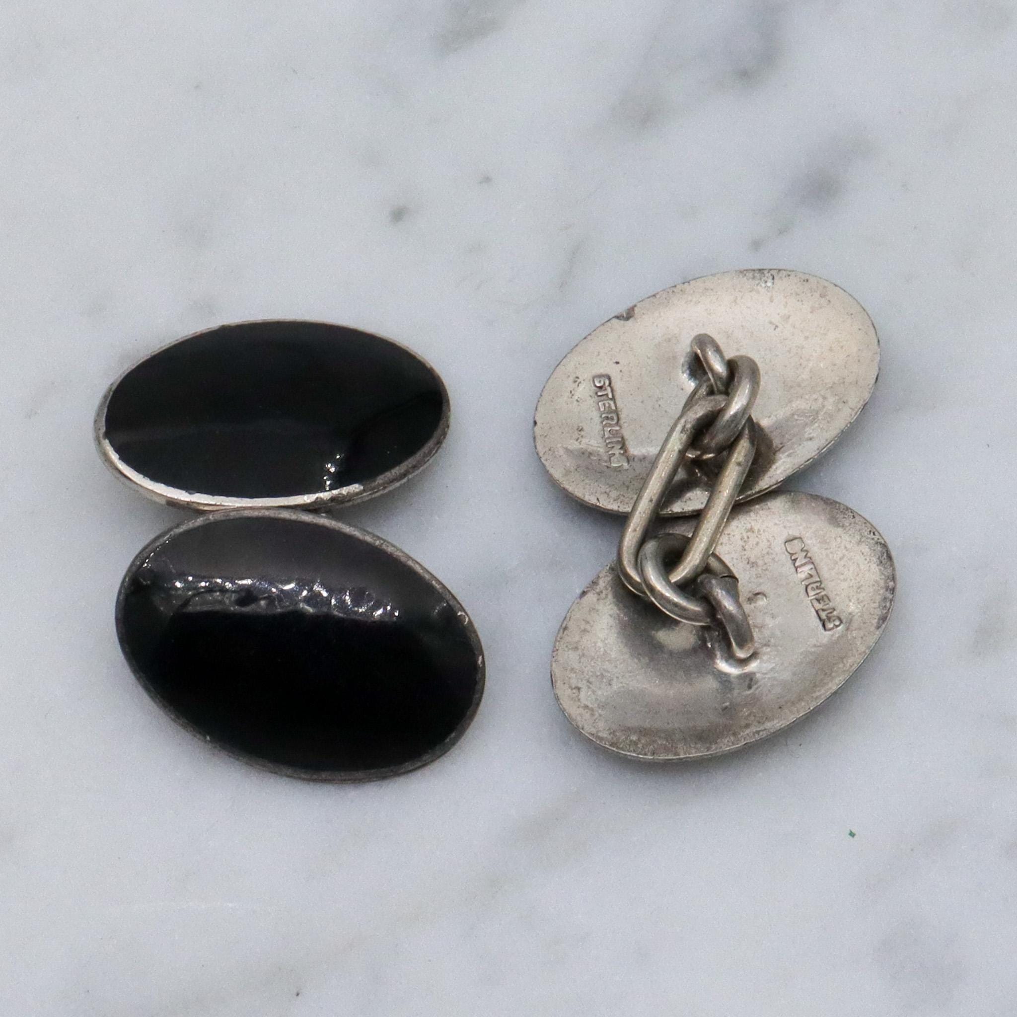 Vintage sterling silver enamel cuff links and button stud set
