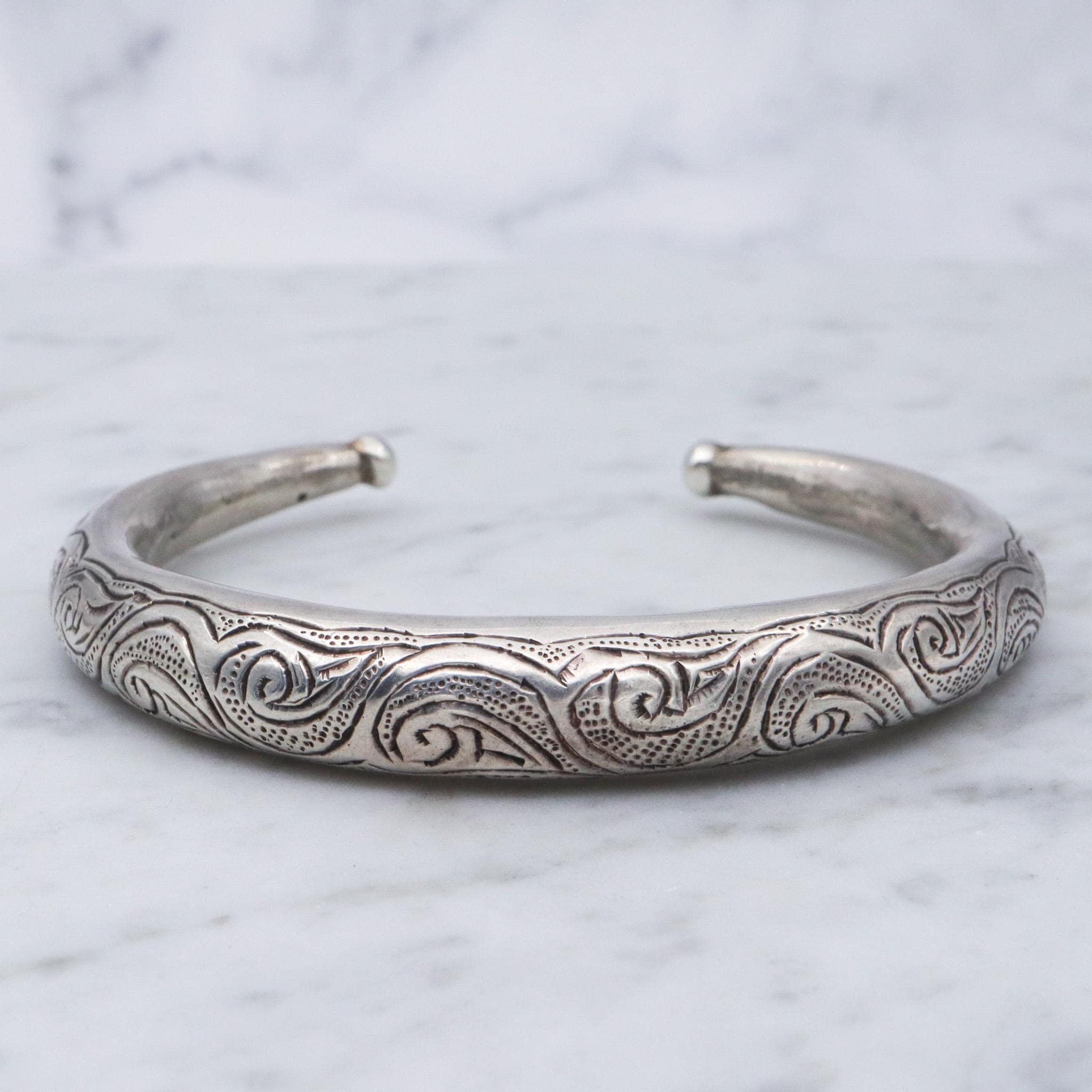 Antique Egyptian silver tribal torque bracelet