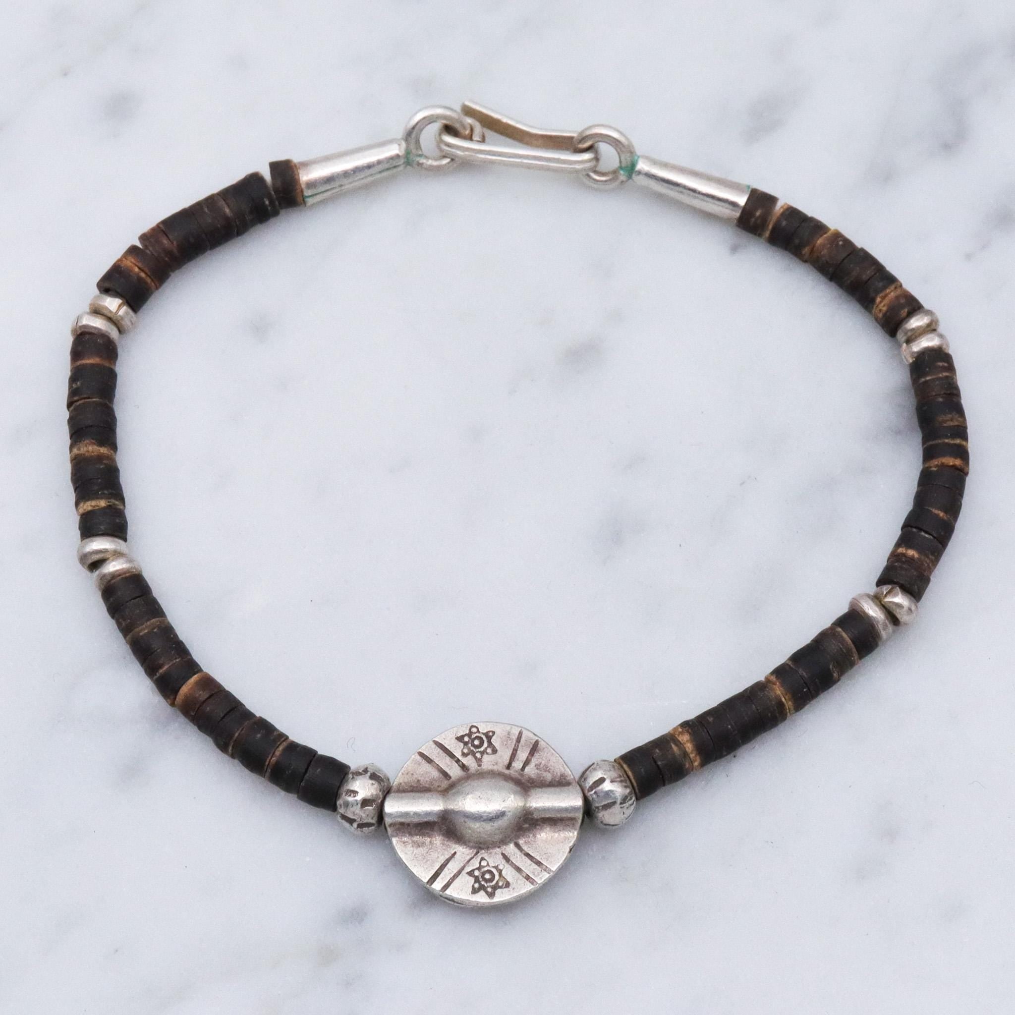 Vintage heishi shell bead sterling silver bracelet