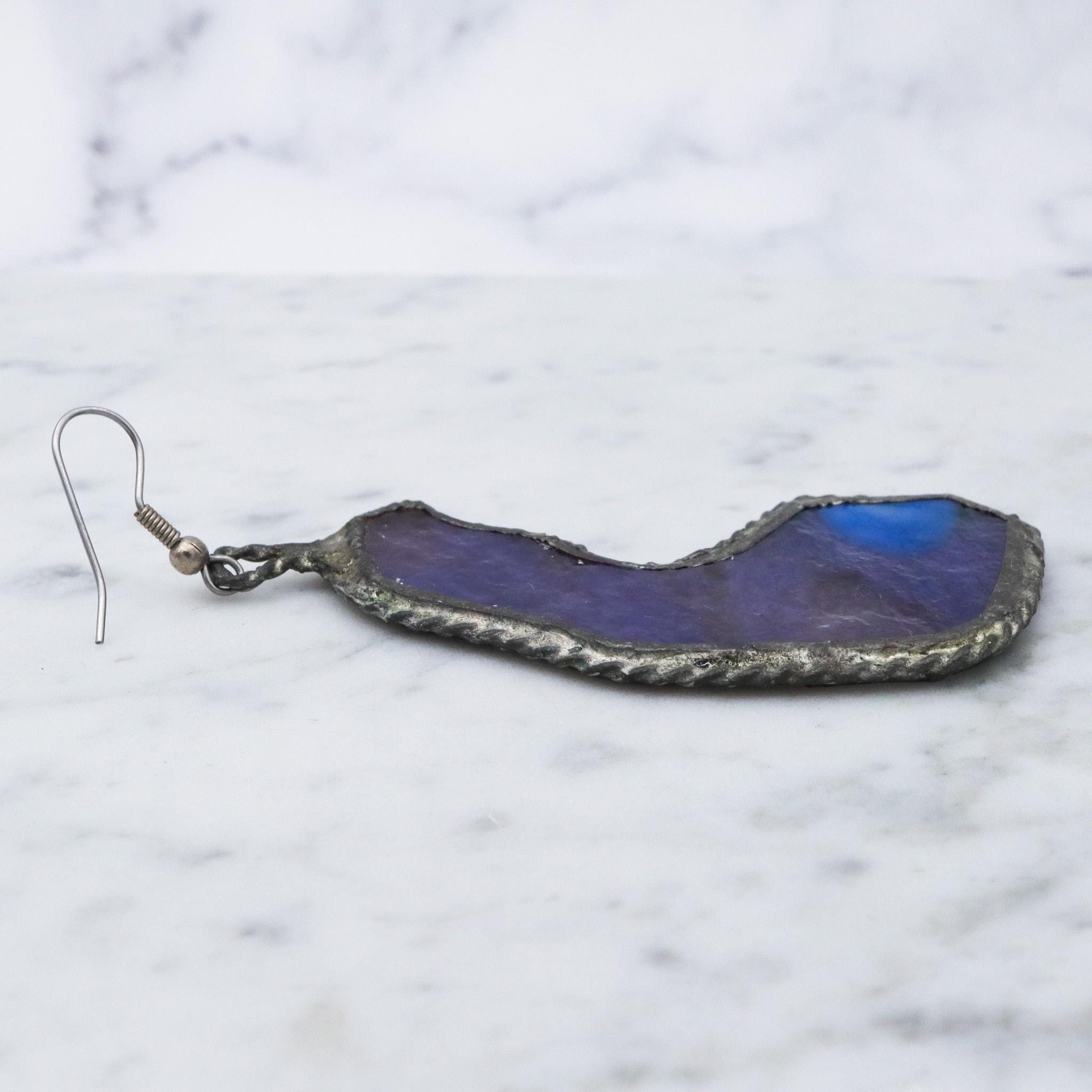 Mid Century studio artisan slag glass pendant necklace and earrings set