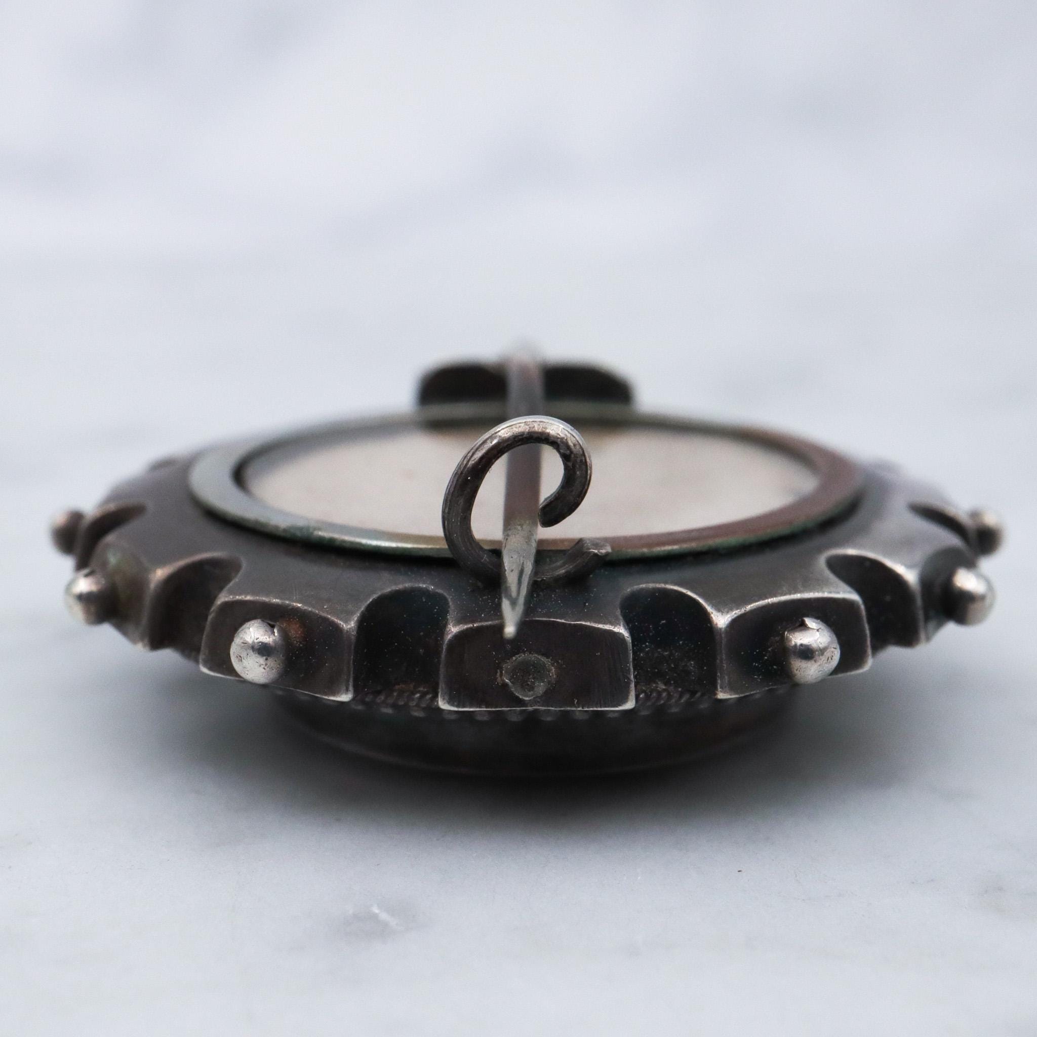 Antique Aesthetic period sterling silver & enamel brooch with locket back