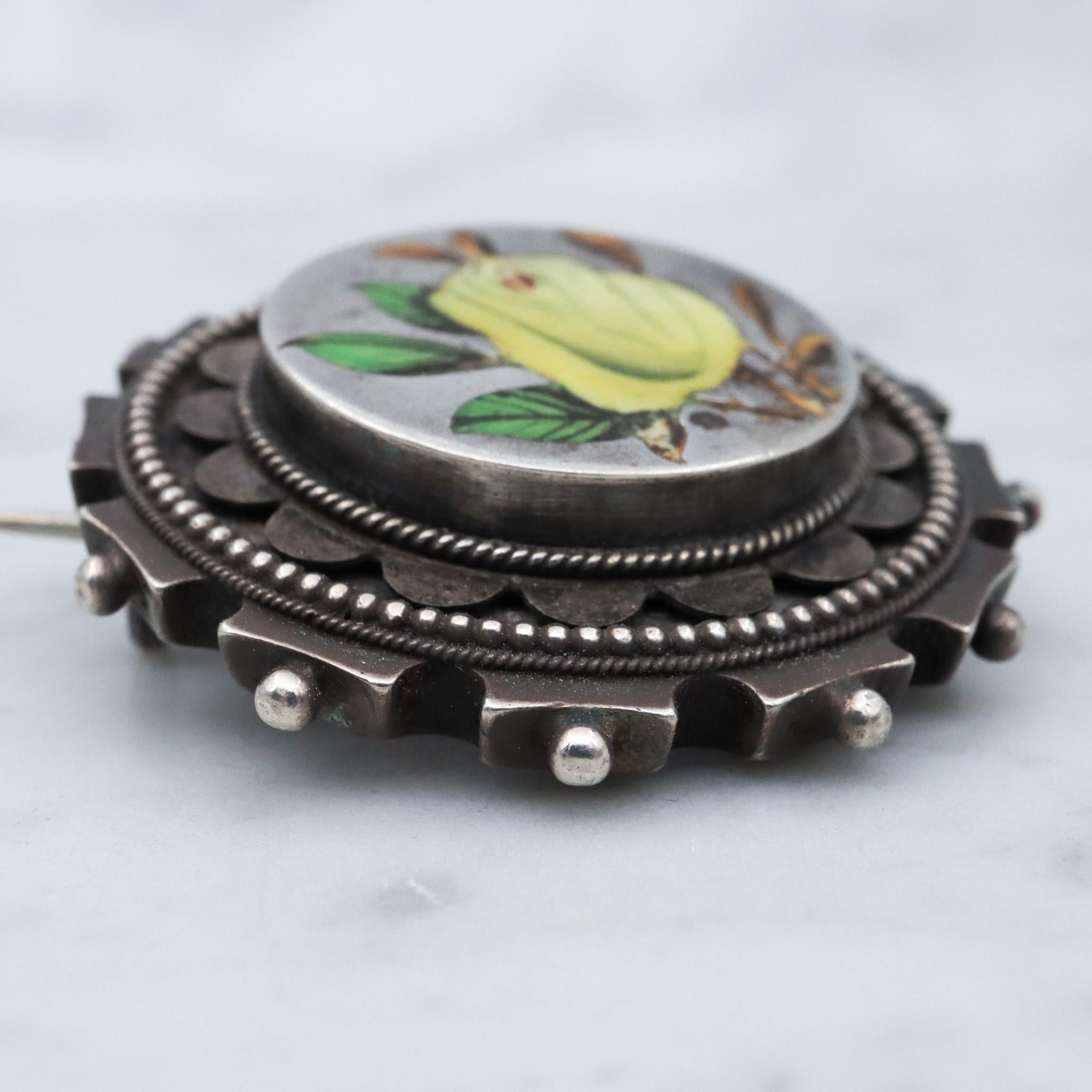 Antique Aesthetic period sterling silver & enamel brooch with locket back