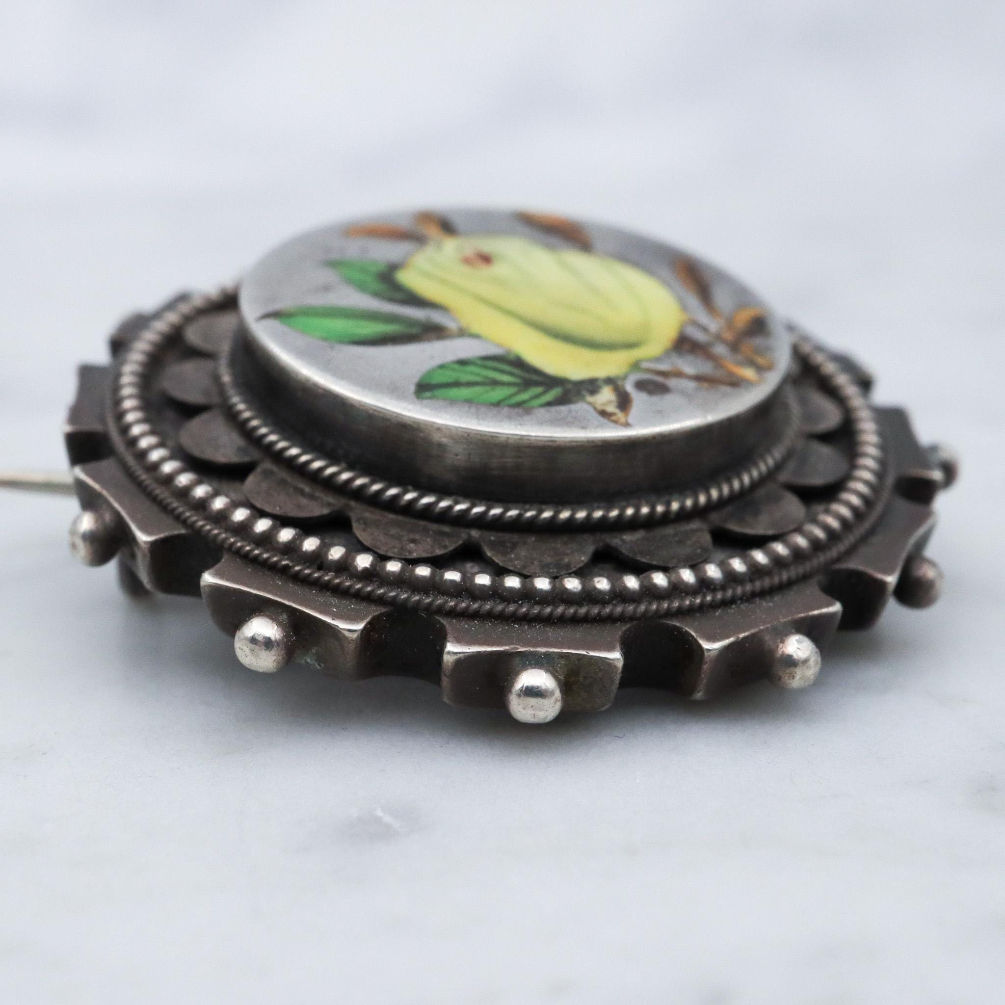 Antique Aesthetic period sterling silver & enamel brooch with locket back