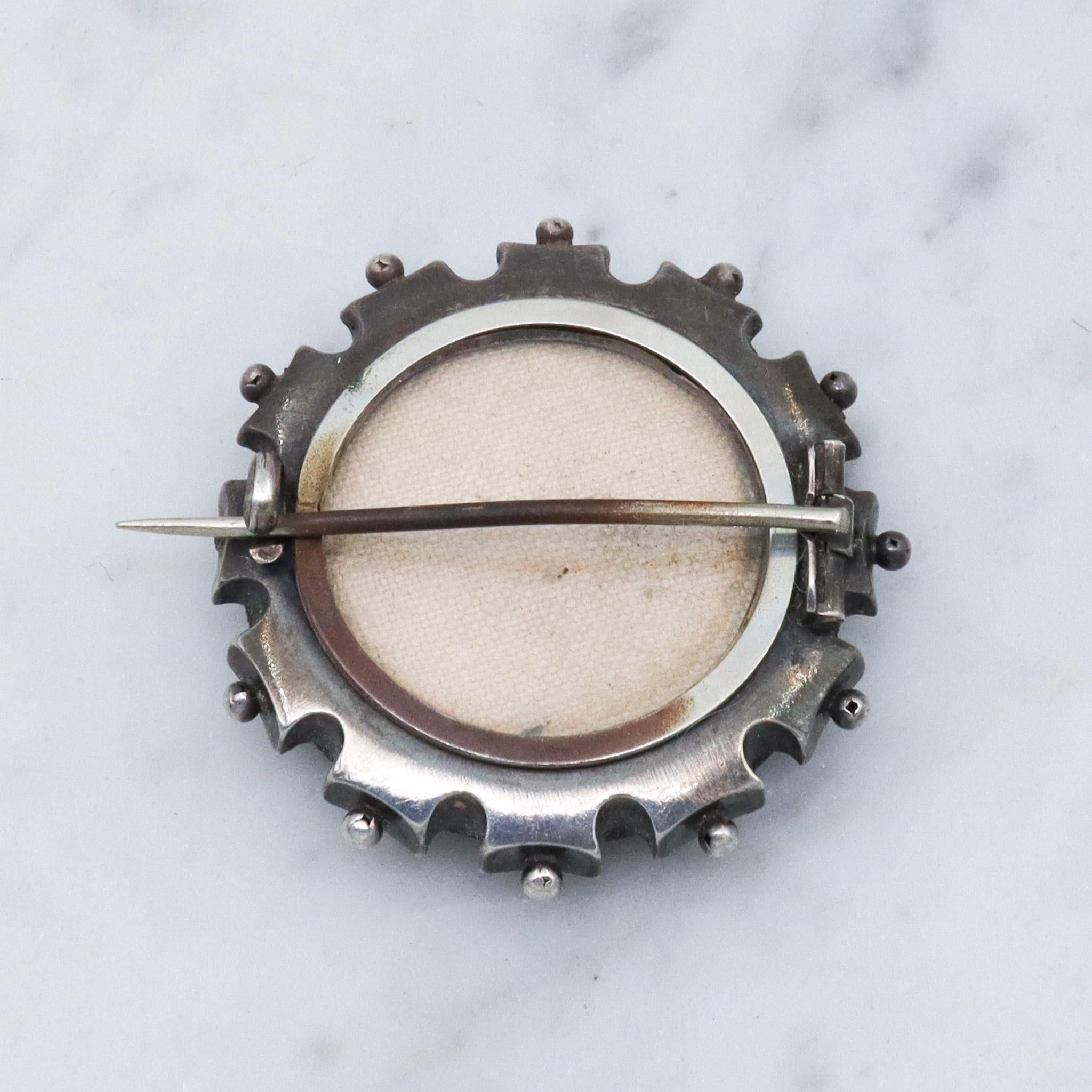 Antique Aesthetic period sterling silver & enamel brooch with locket back