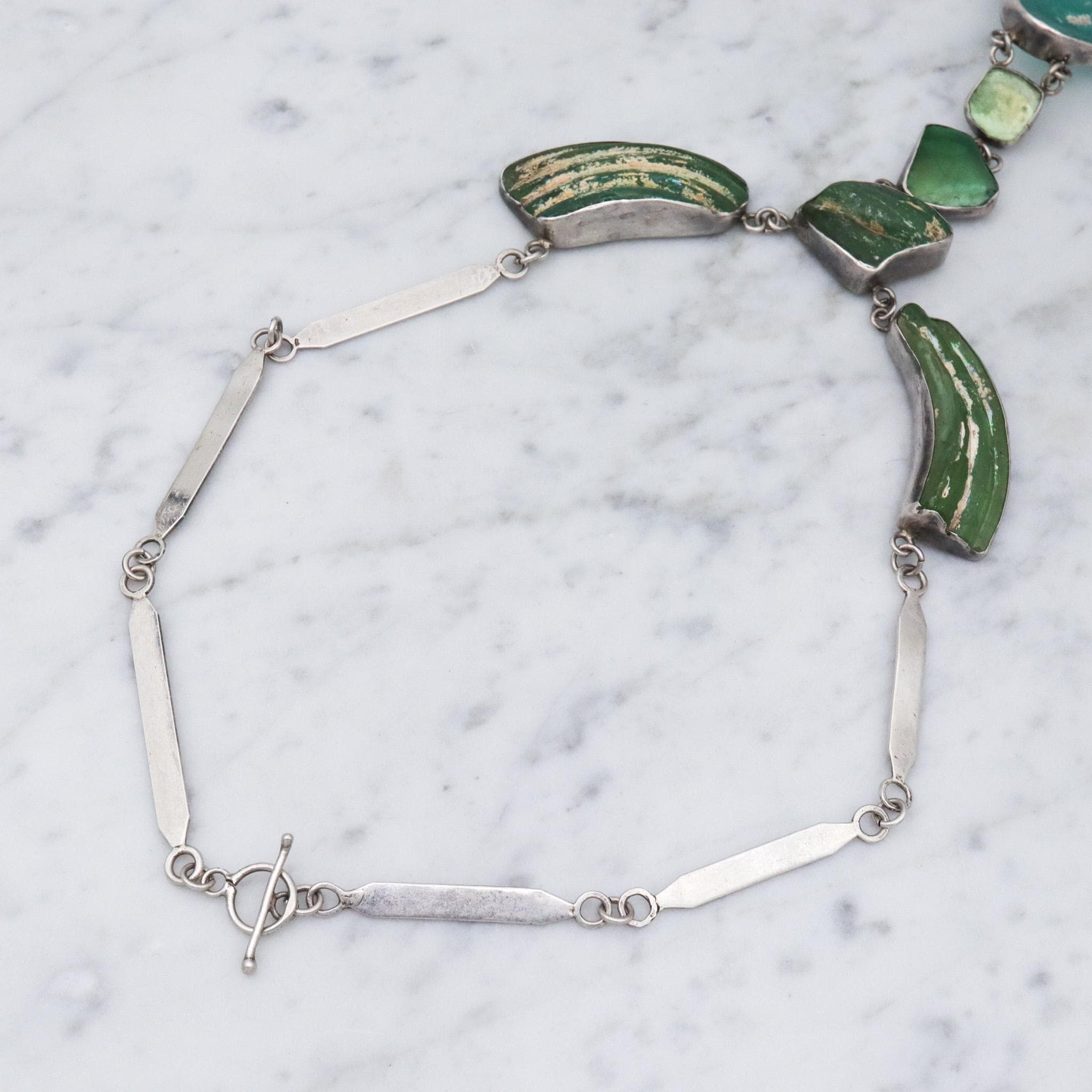 Vintage handmade sterling silver ancient Roman glass lavalier style necklace
