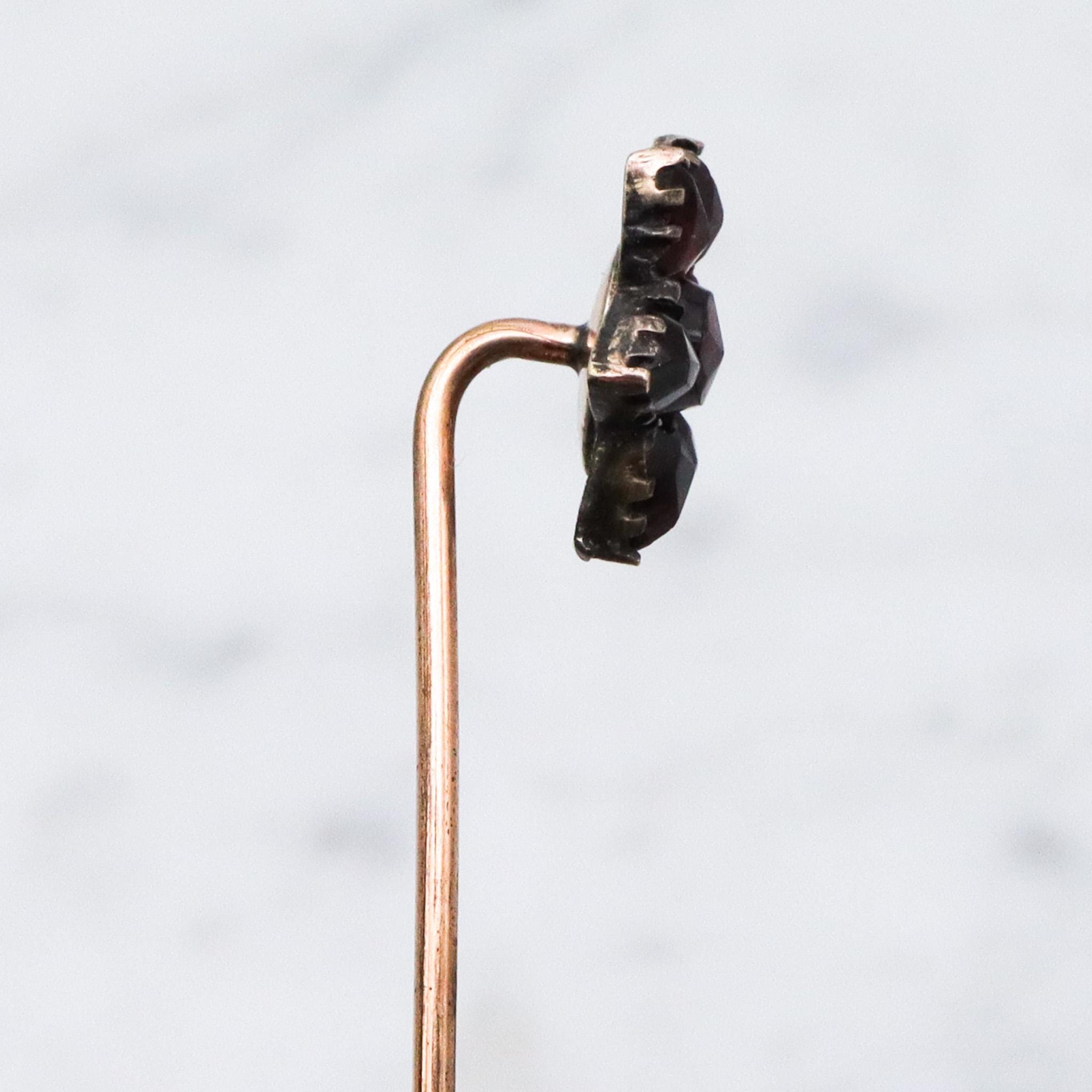 Antique Victorian gold filled Bohemian rose cut garnet flower stick pin