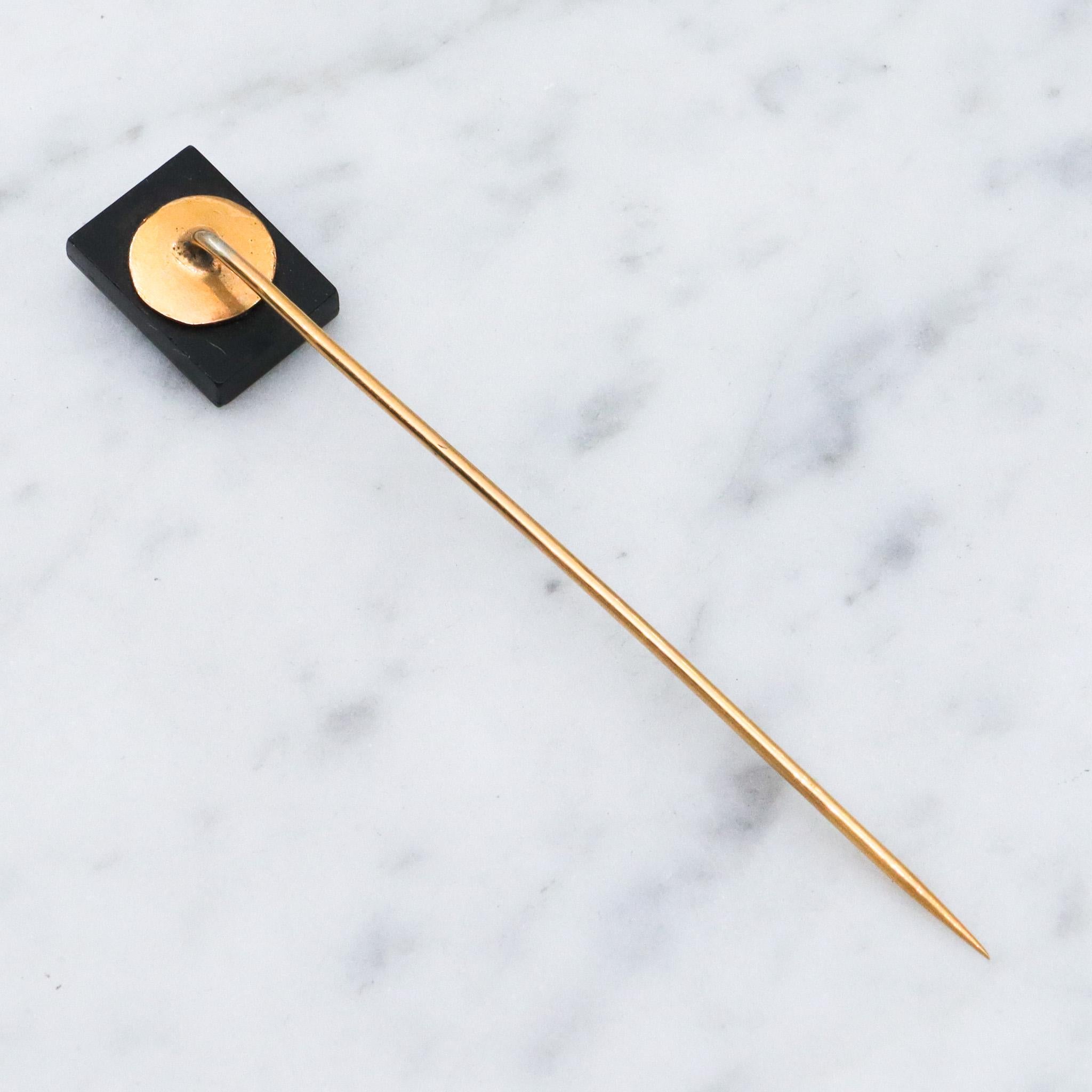 Antique Victorian gold filled Italian pietra dura plaque stick pin