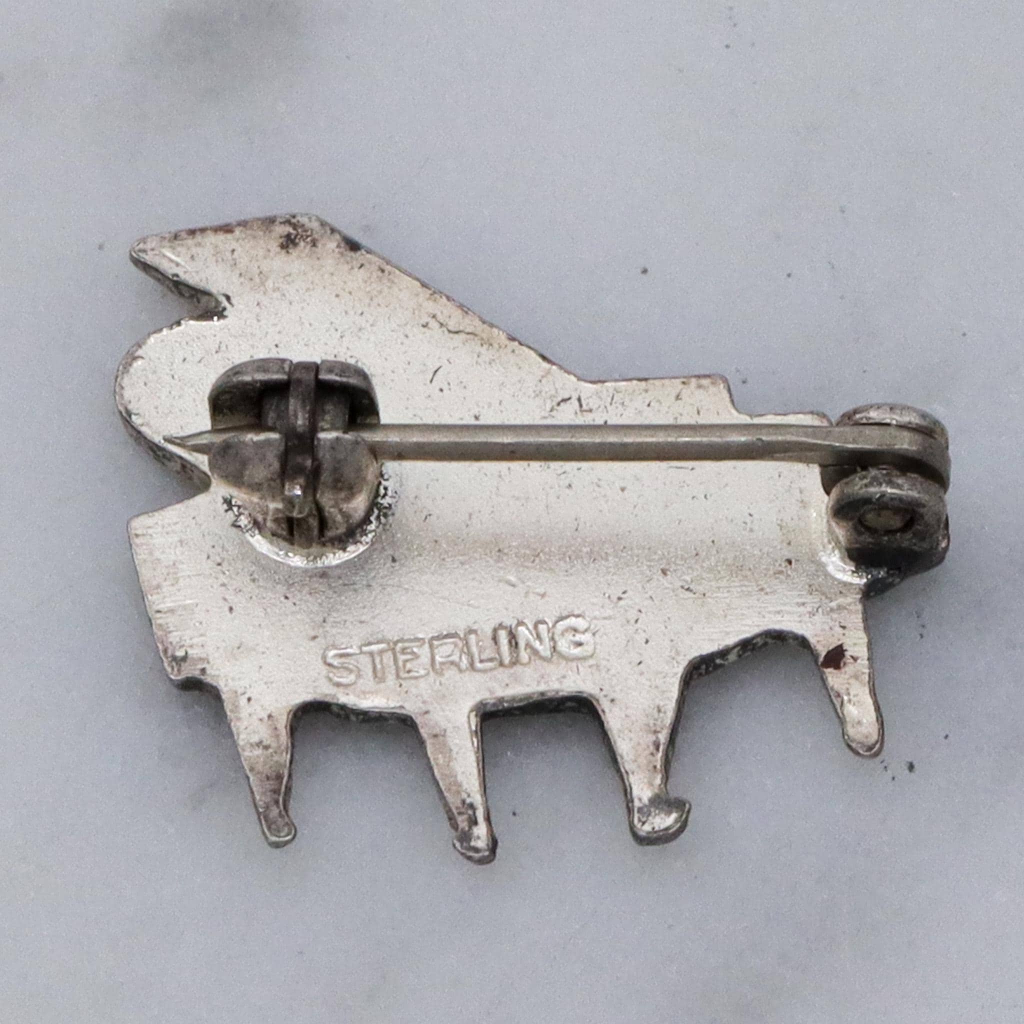 Vintage sterling silver grand piano enamel pin