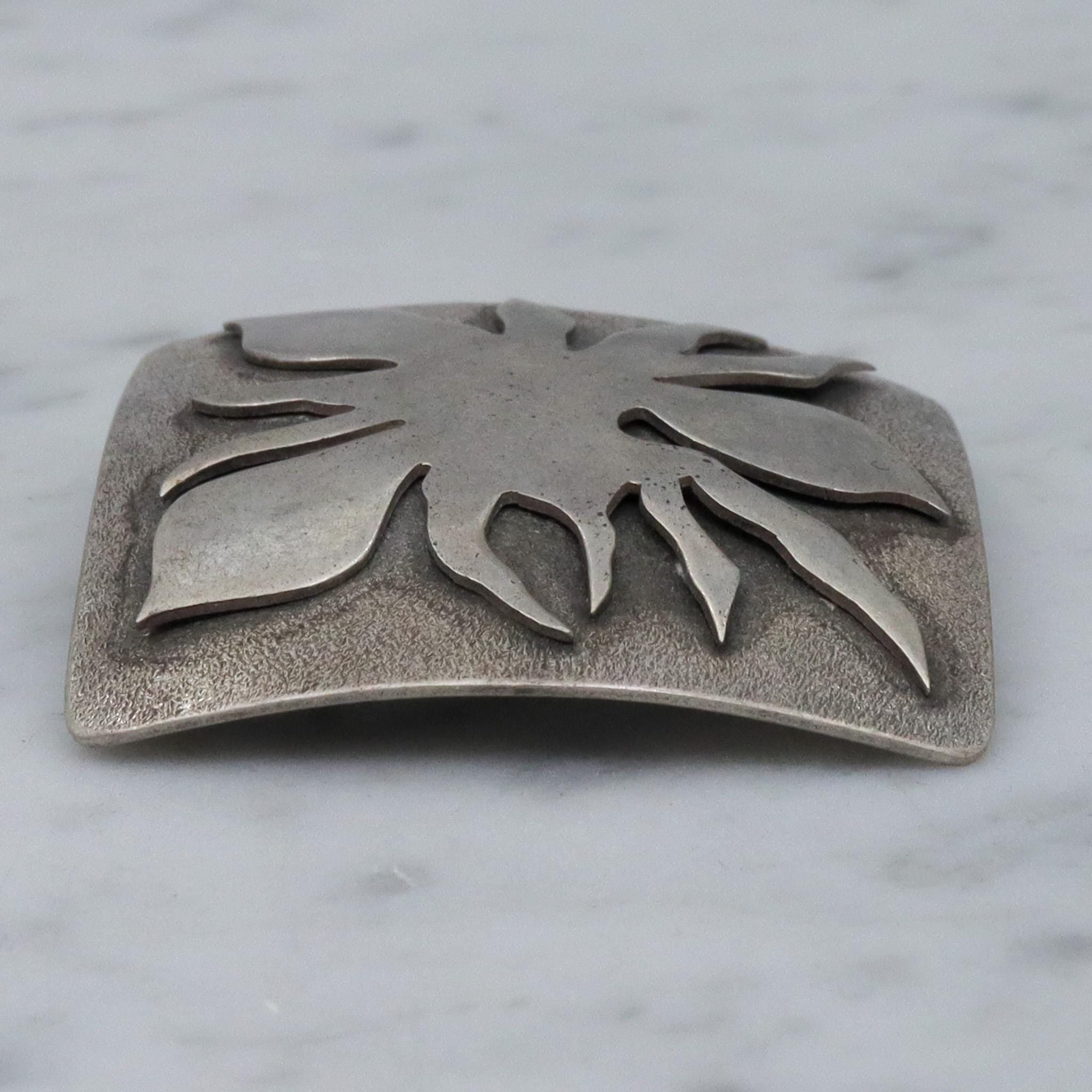 Vintage sterling silver Modernist artist square brooch with organic abstract design