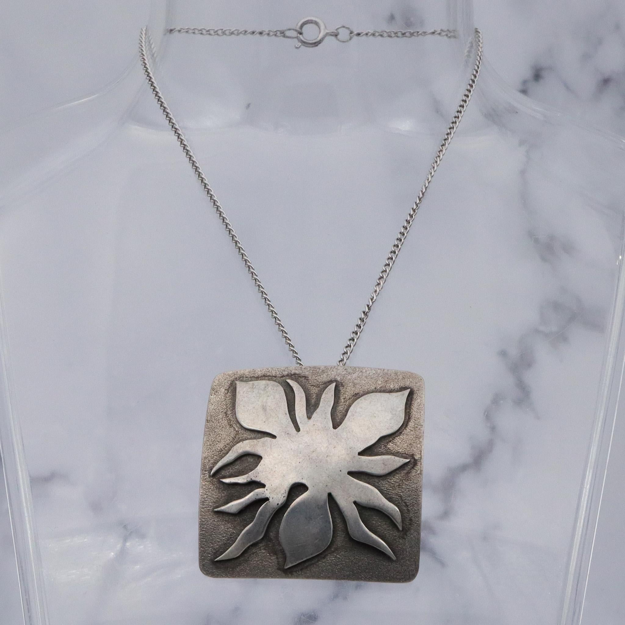 Vintage sterling silver Modernist artist square brooch with organic abstract design