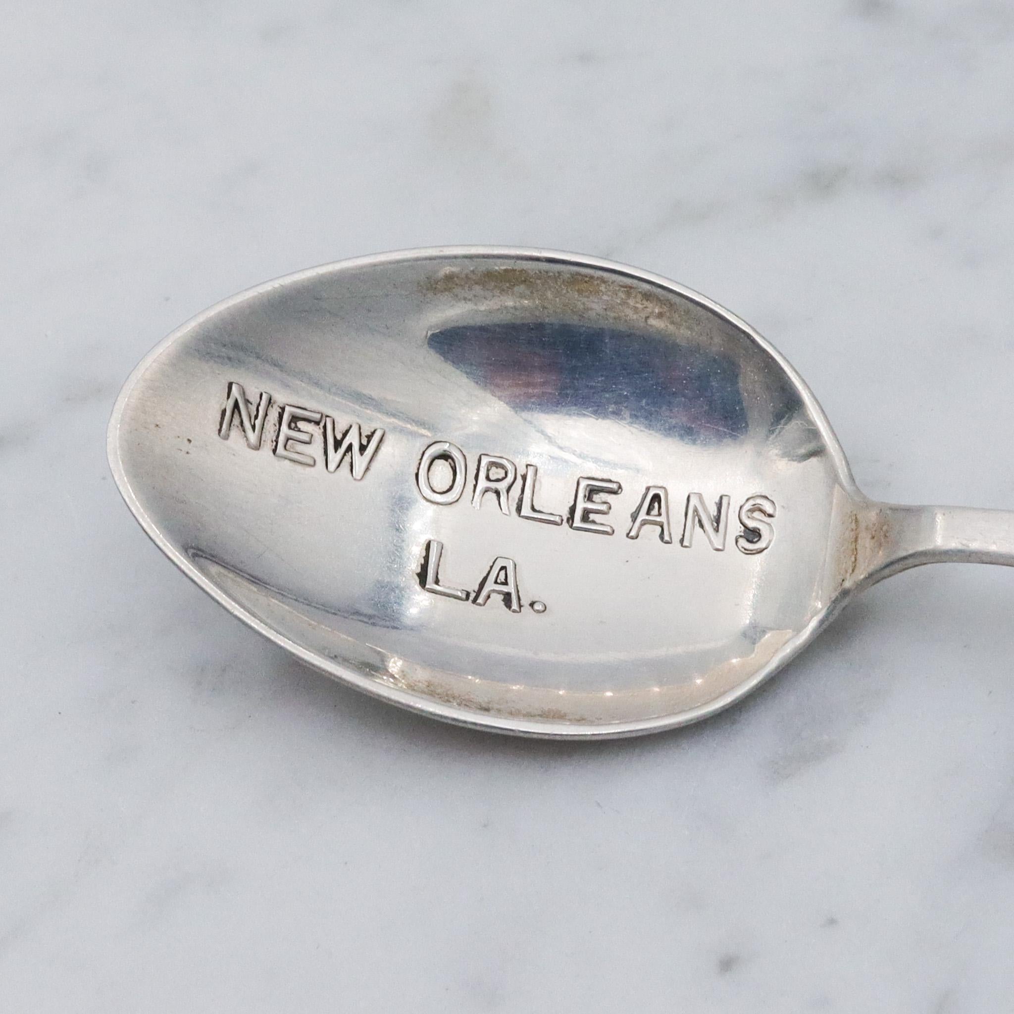 Antique sterling silver hand painted guilloche enamel flower new orleans souvenir spoon