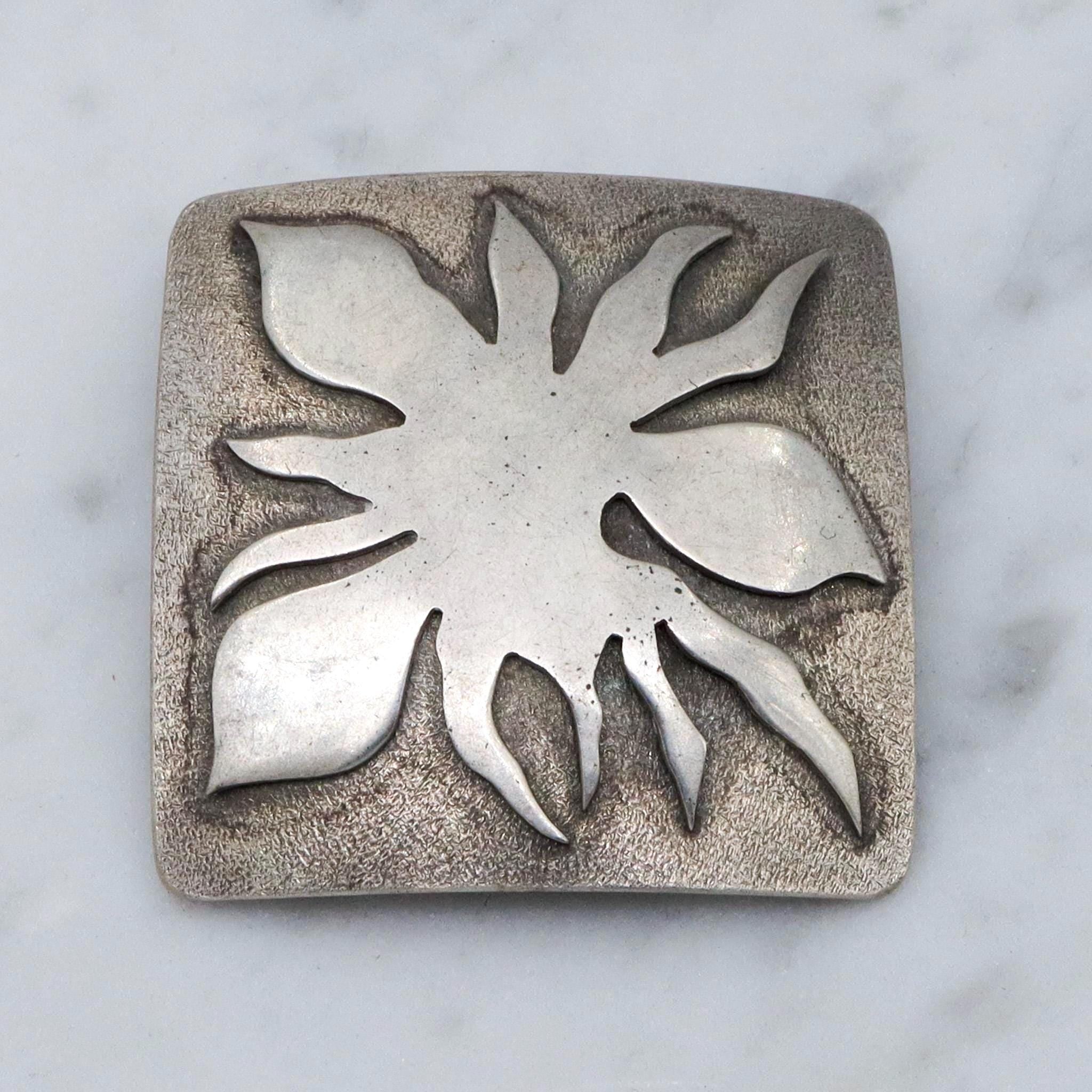 Vintage sterling silver Modernist artist square brooch with organic abstract design