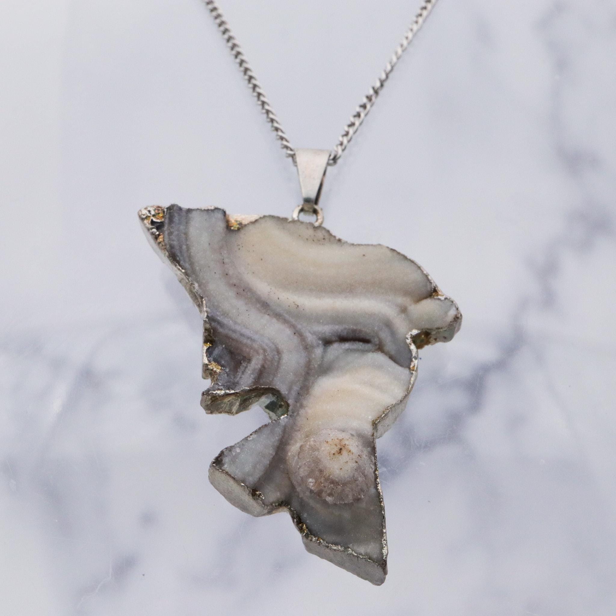 Vintage sterling silver agate geode specimen handmade pendant