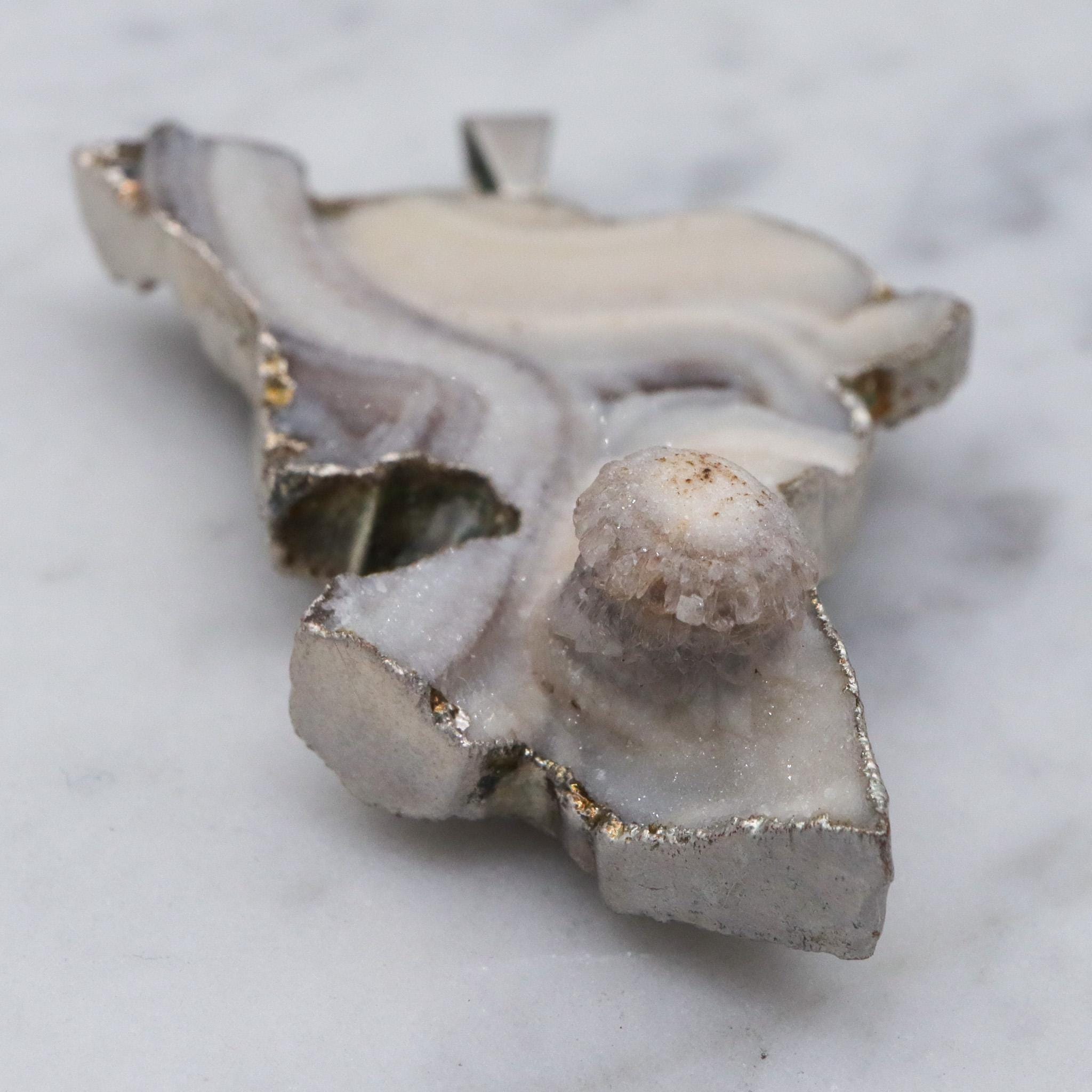 Vintage sterling silver agate geode specimen handmade pendant