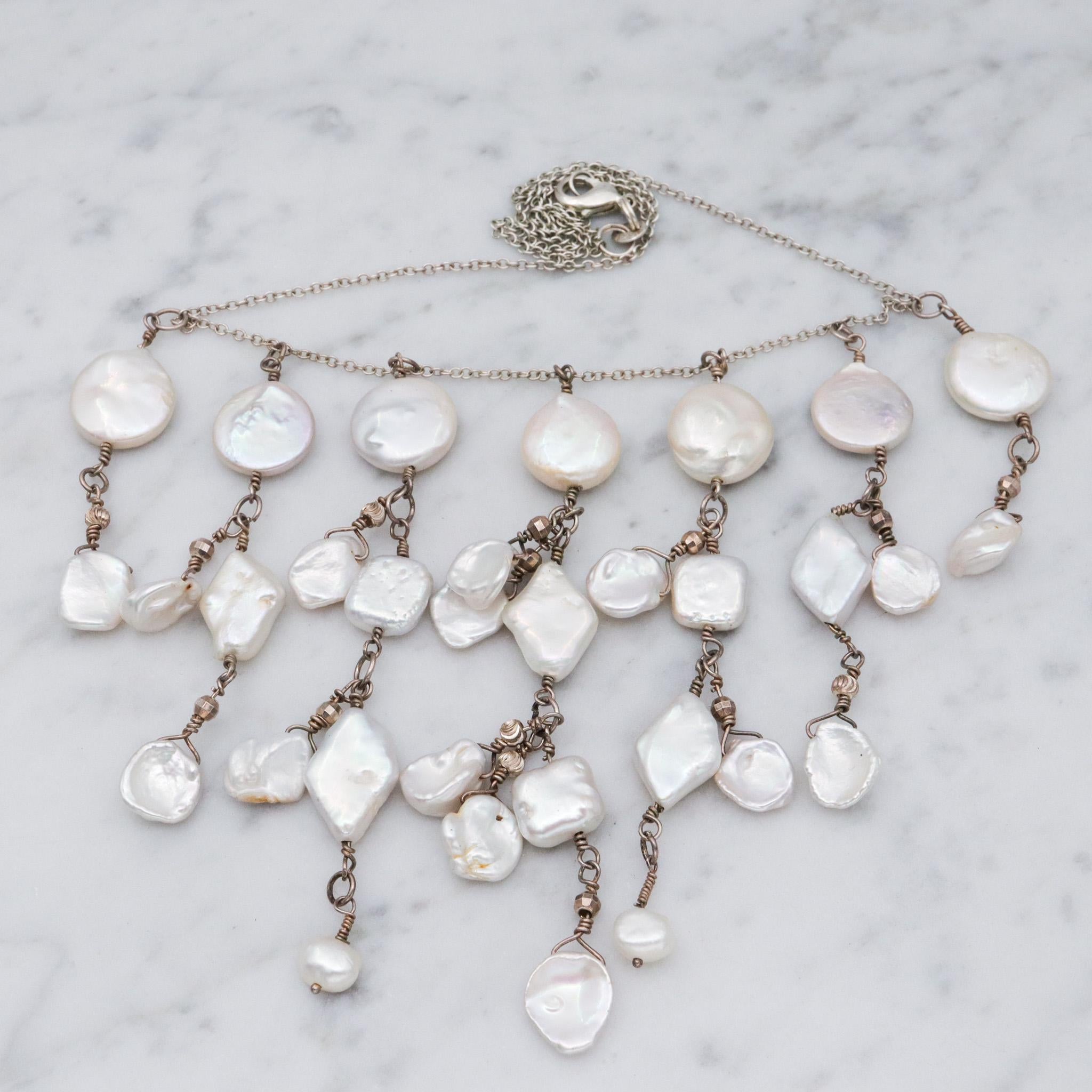 Vintage sterling silver baroque cultured pearl drop necklace