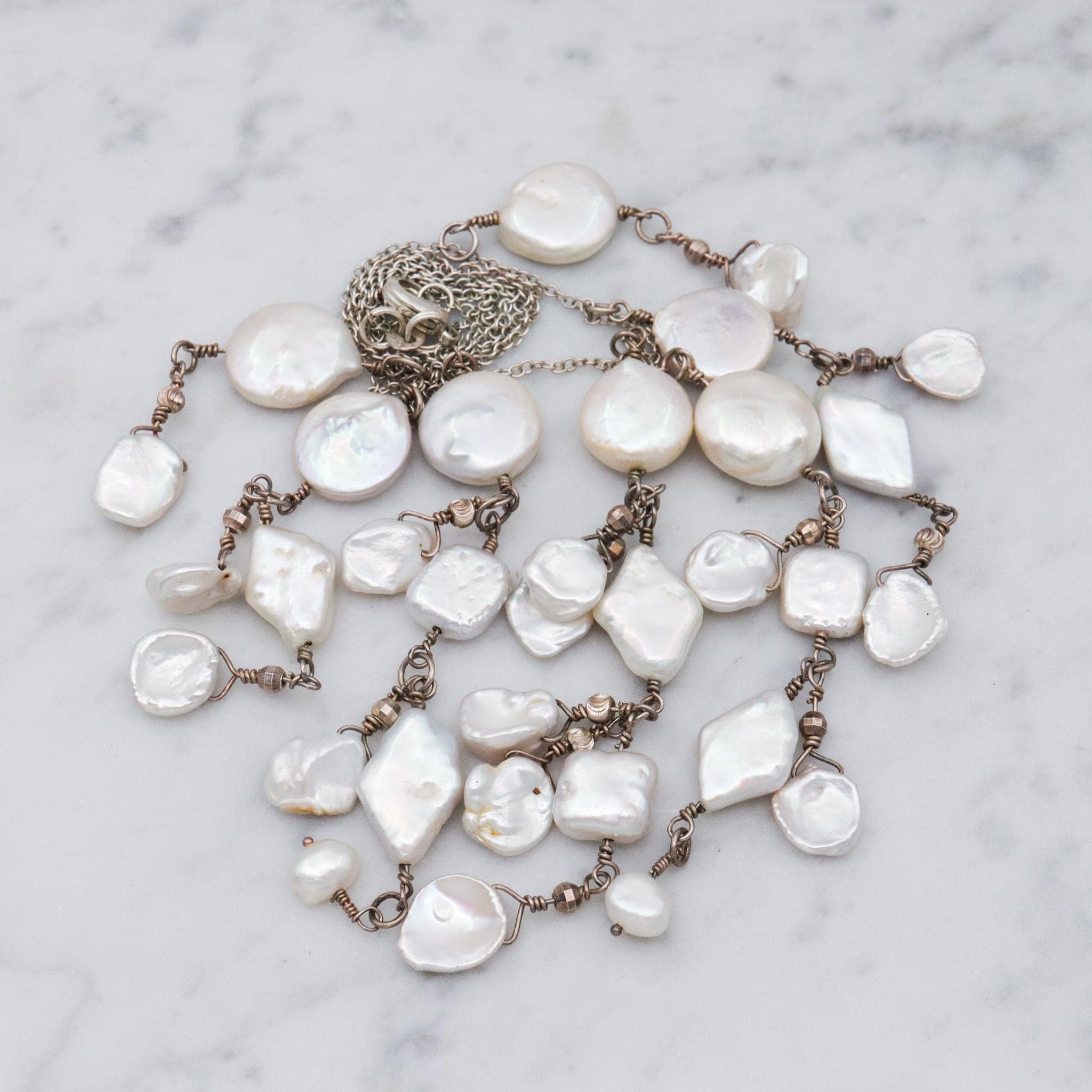 Vintage sterling silver baroque cultured pearl drop necklace