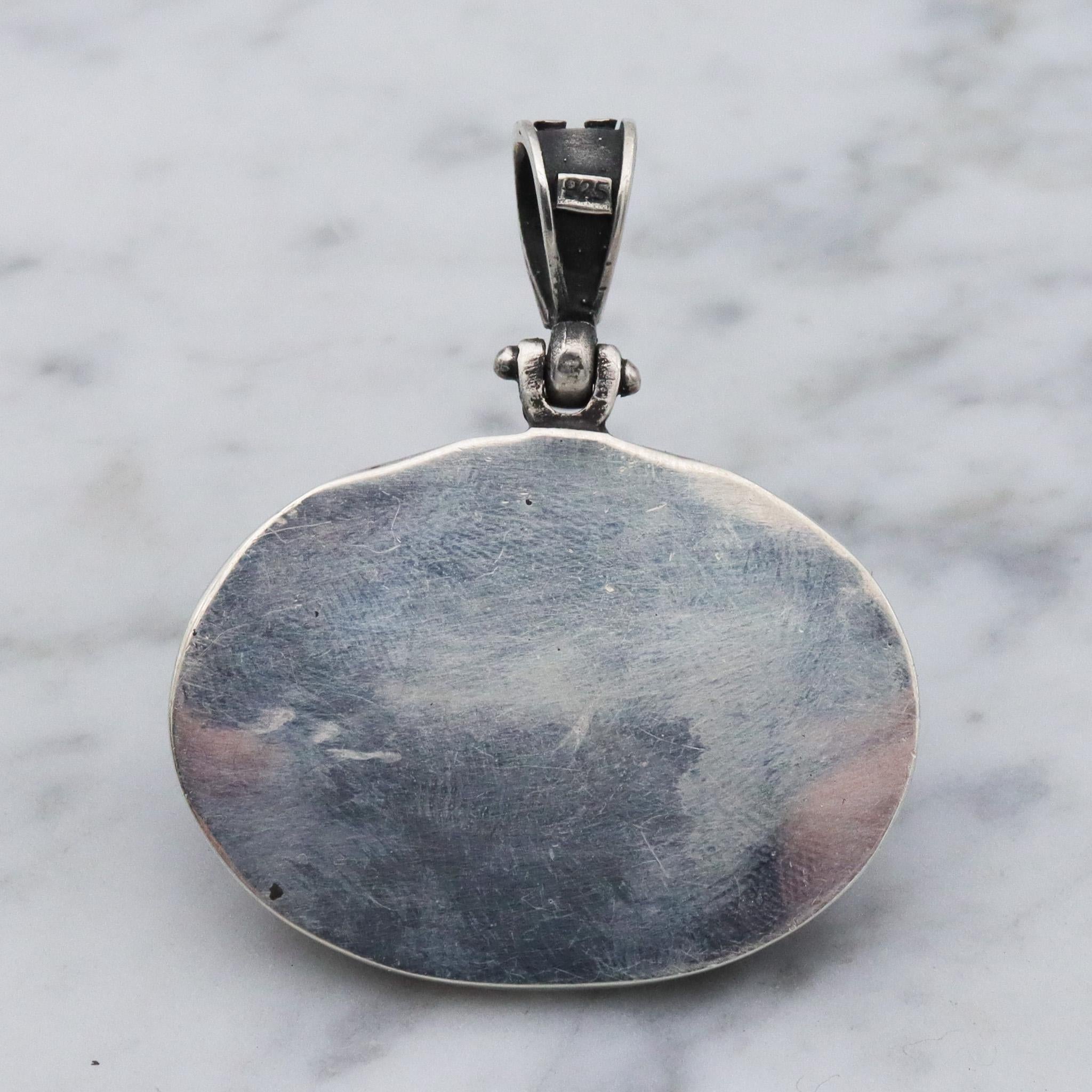 Vintage sterling silver turquoise and applied bead work pendant
