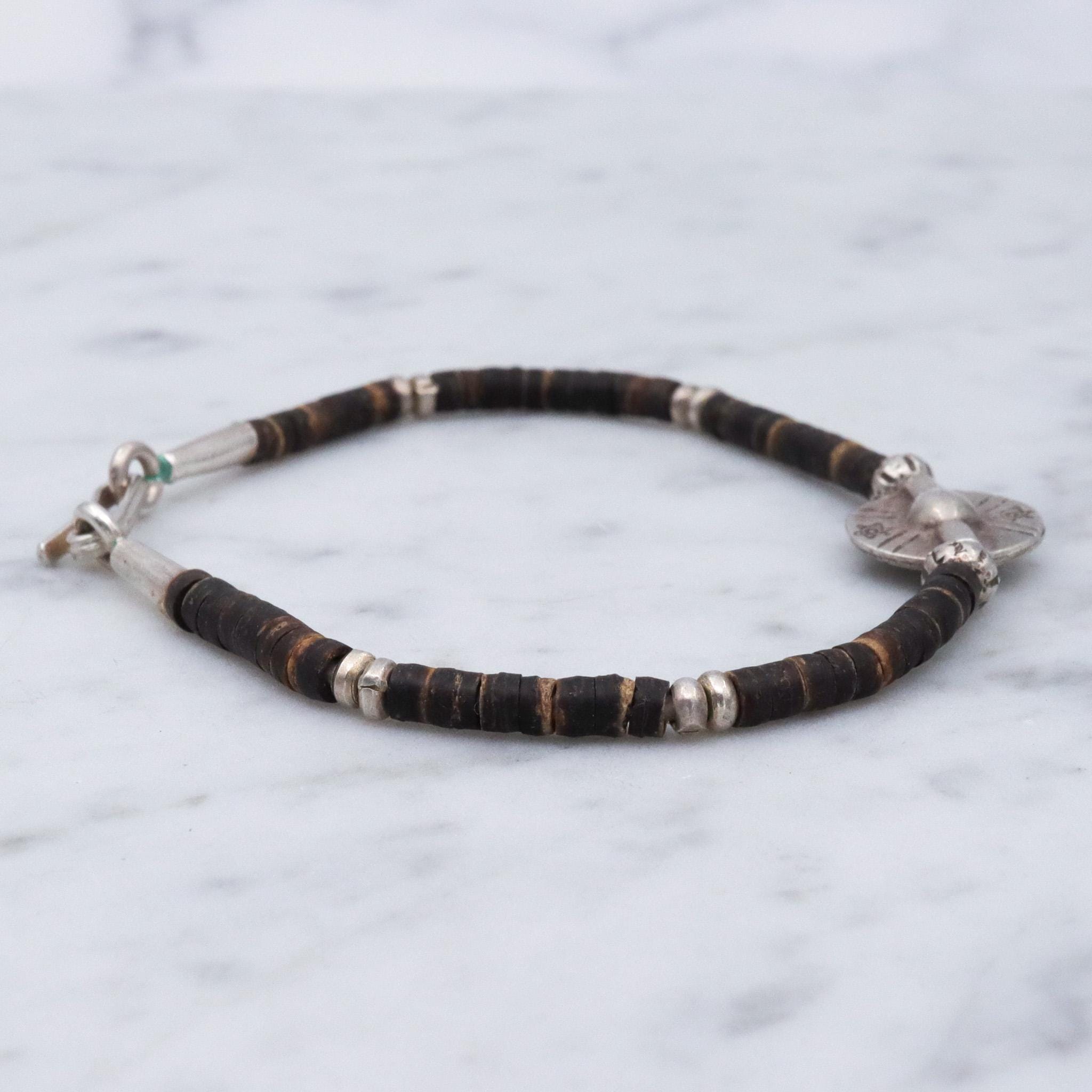 Vintage heishi shell bead sterling silver bracelet