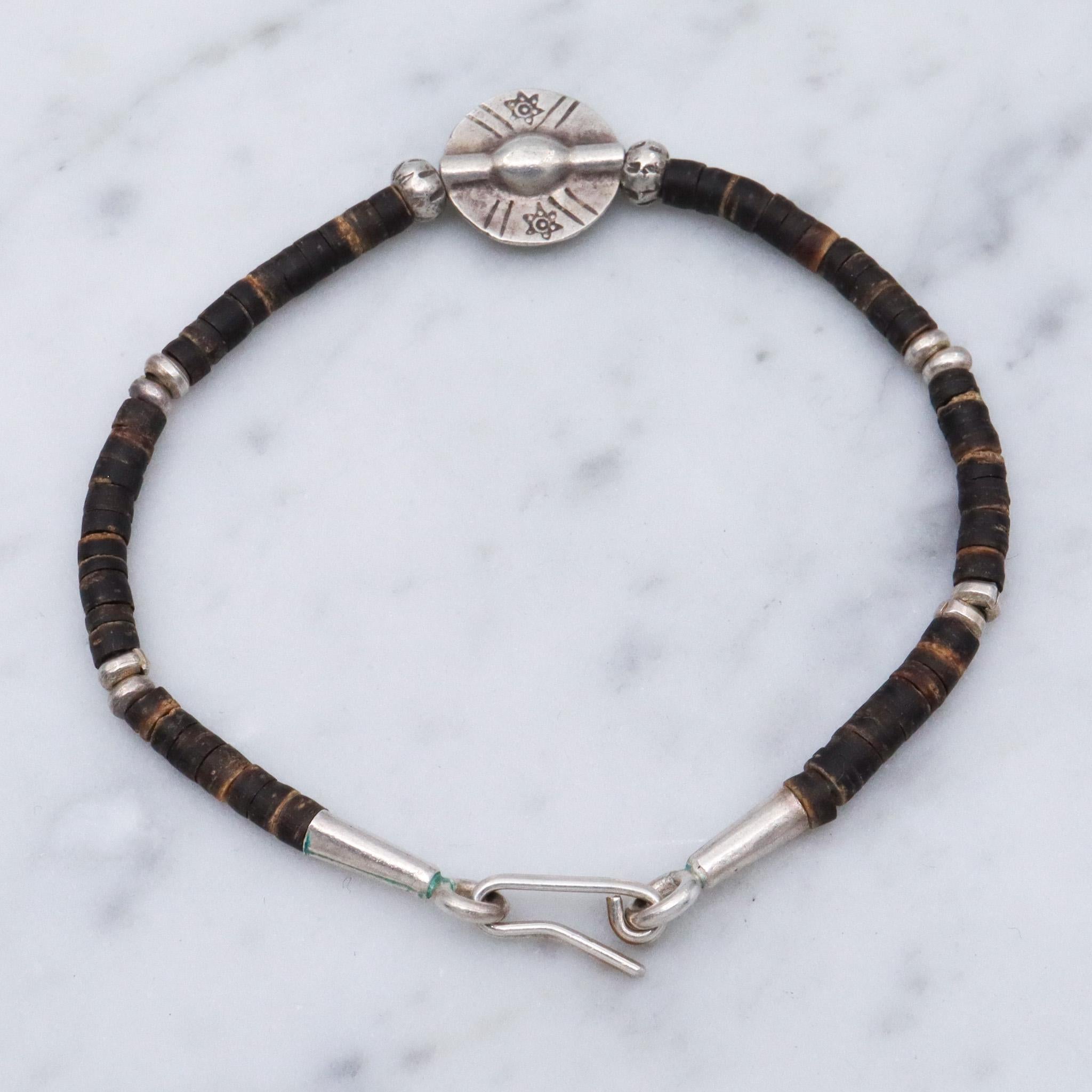 Vintage heishi shell bead sterling silver bracelet