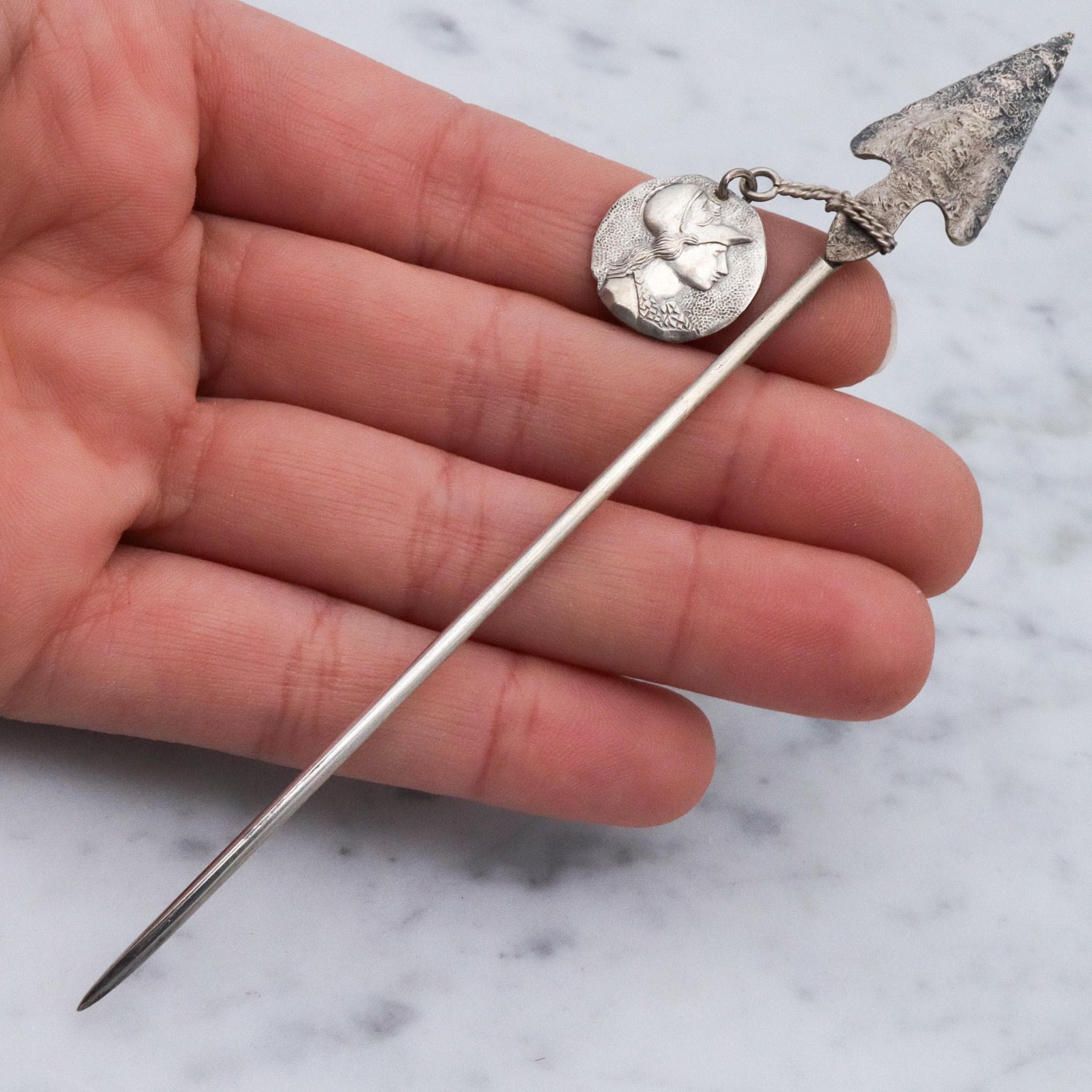 Rare Antique Shiebler style sterling silver jabot pin