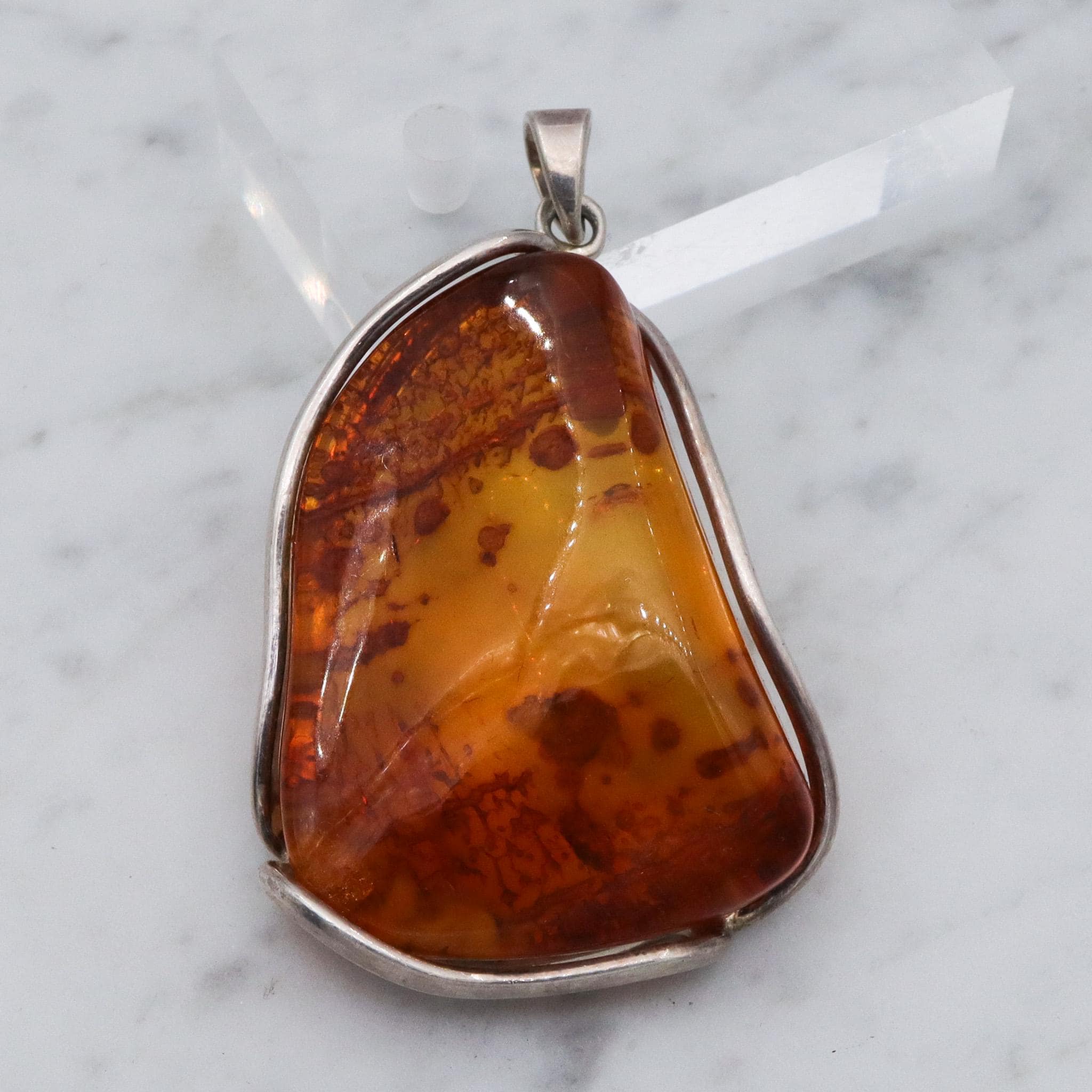 Large vintage sterling silver amber chunk pendant