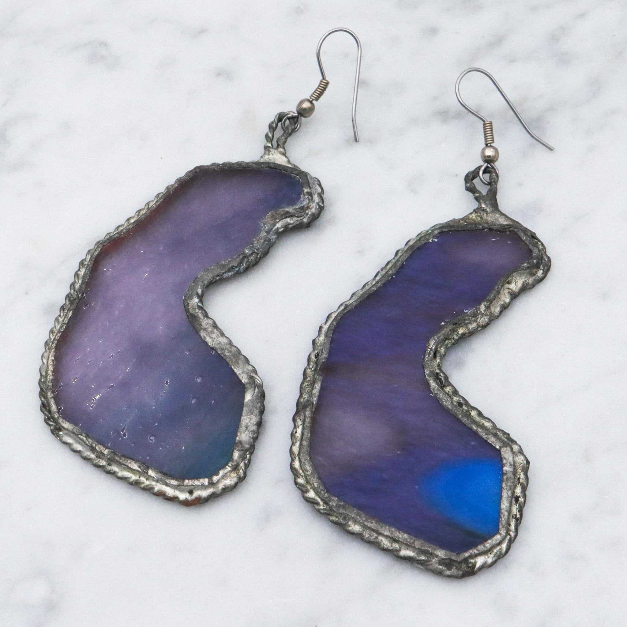 Mid Century studio artisan slag glass pendant necklace and earrings set