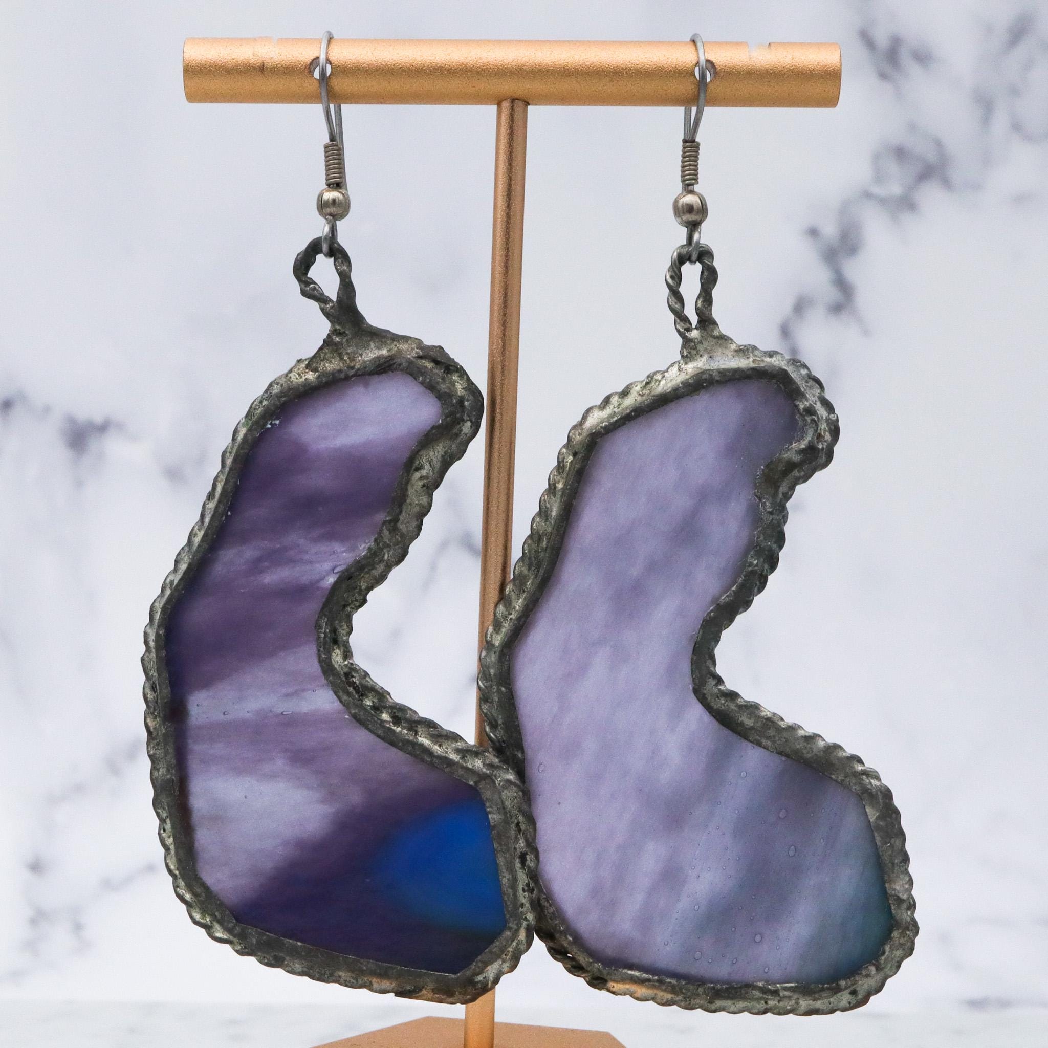 Mid Century studio artisan slag glass pendant necklace and earrings set