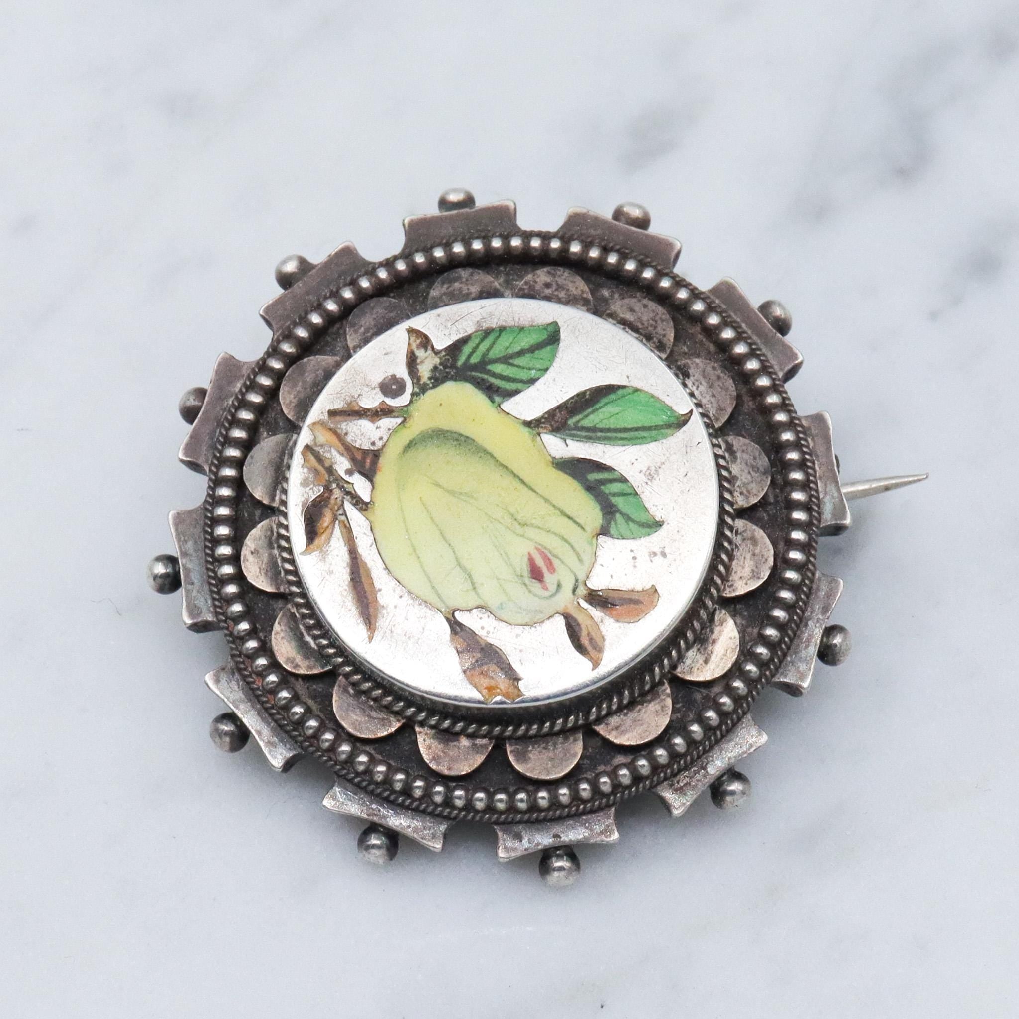 Antique Aesthetic period sterling silver & enamel brooch with locket back
