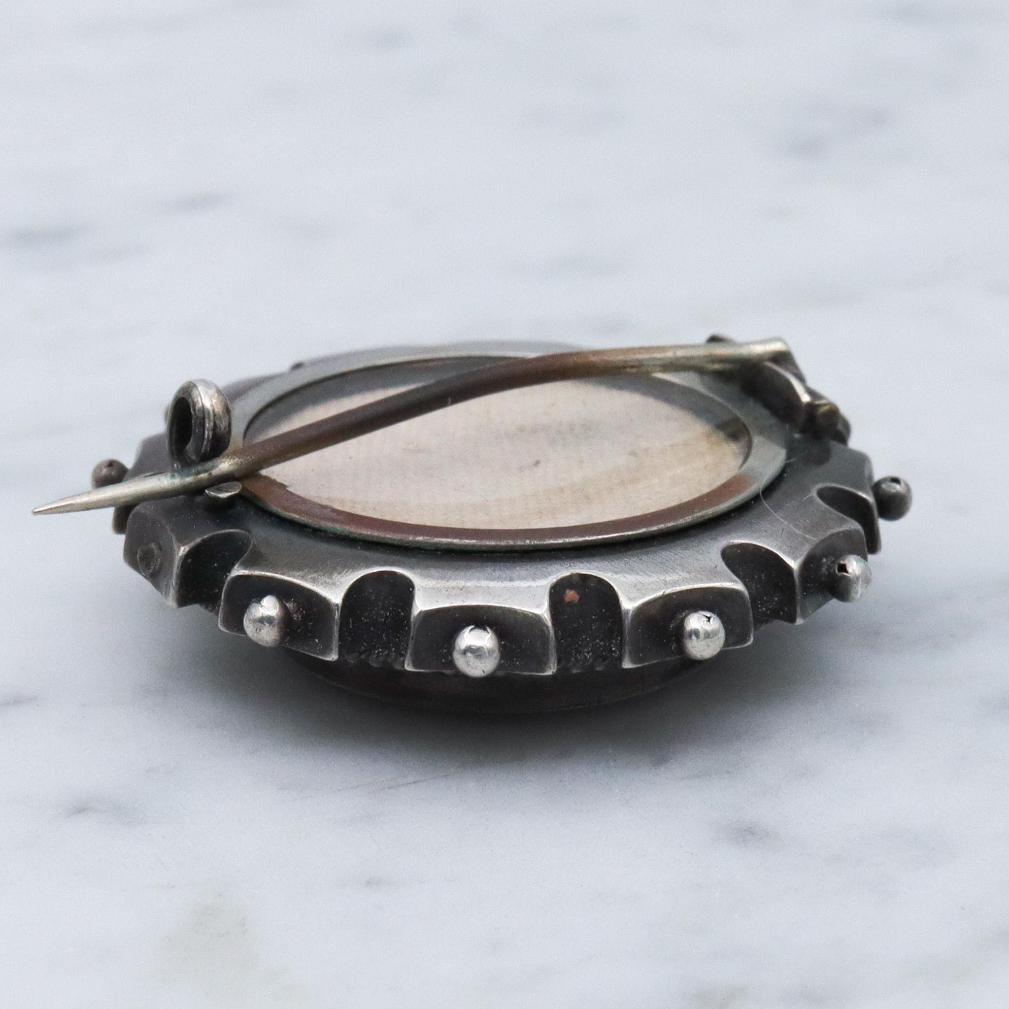 Antique Aesthetic period sterling silver & enamel brooch with locket back