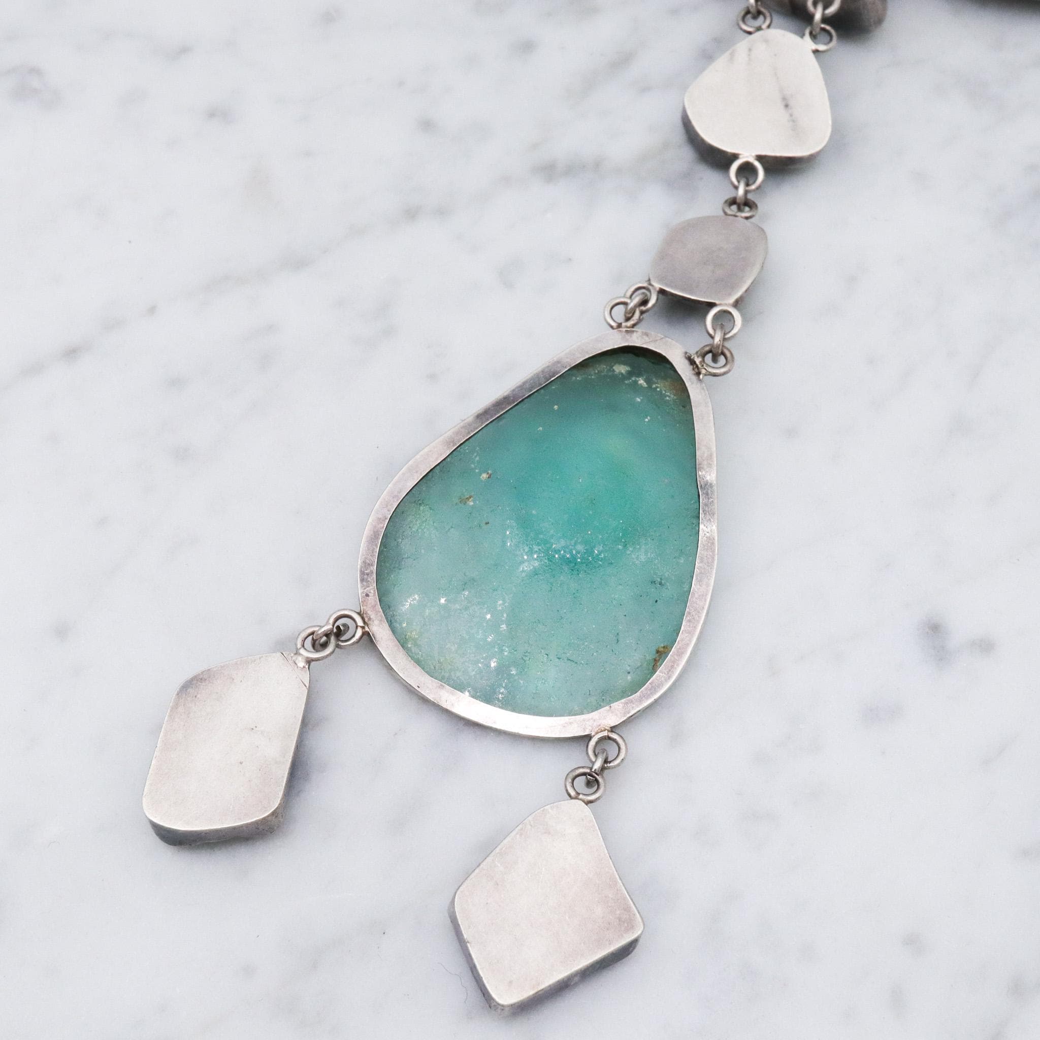 Vintage handmade sterling silver ancient Roman glass lavalier style necklace