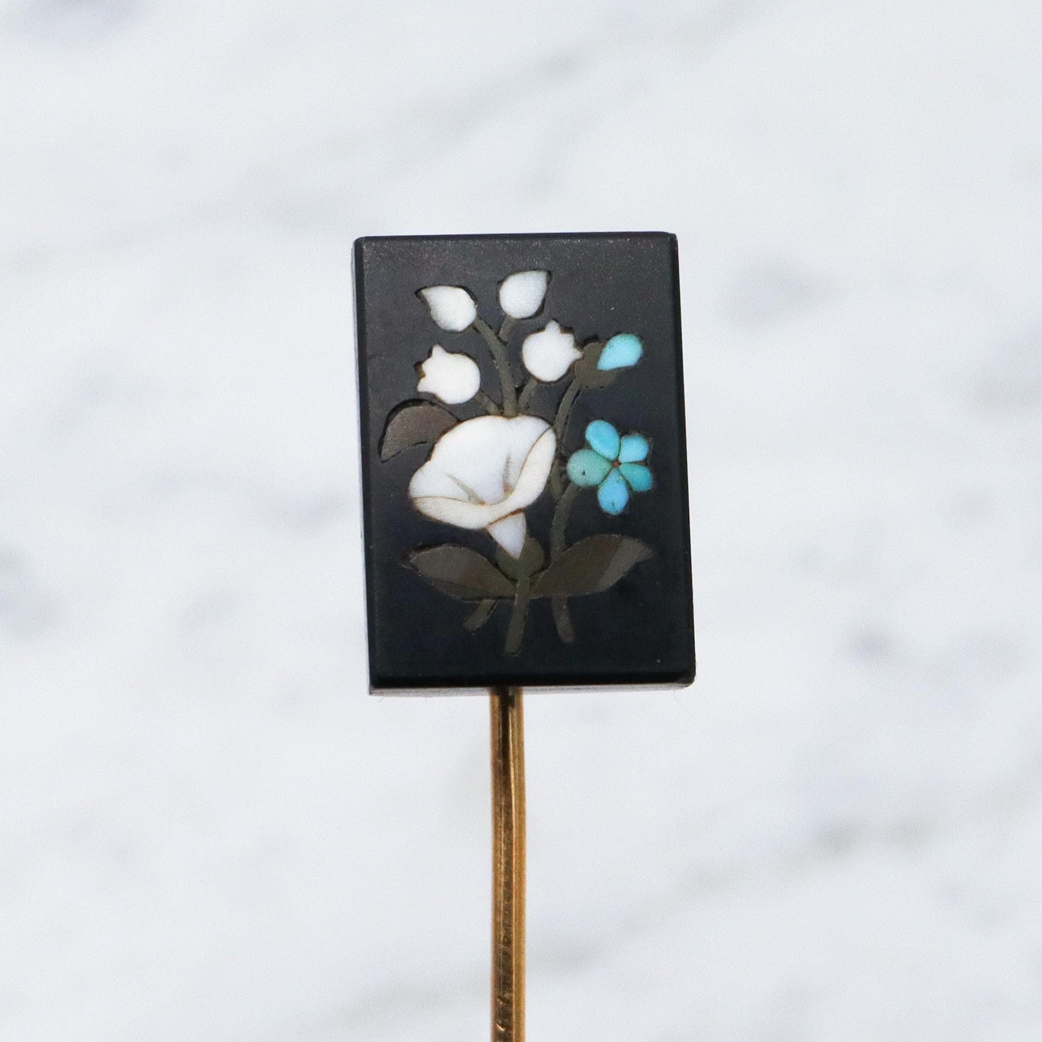 Antique Victorian gold filled Italian pietra dura plaque stick pin