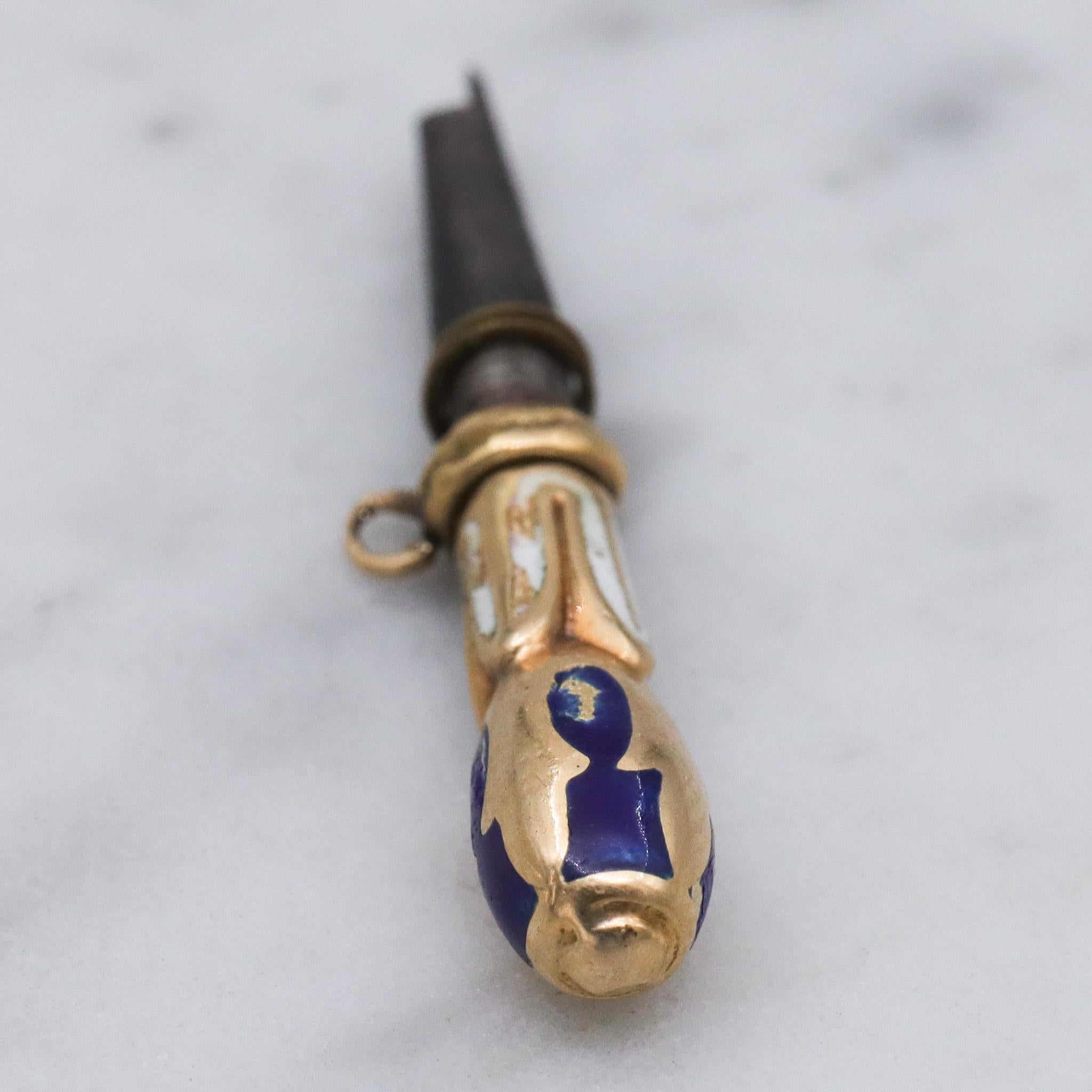 Antique Victorian 14k gold enamel watch key fob