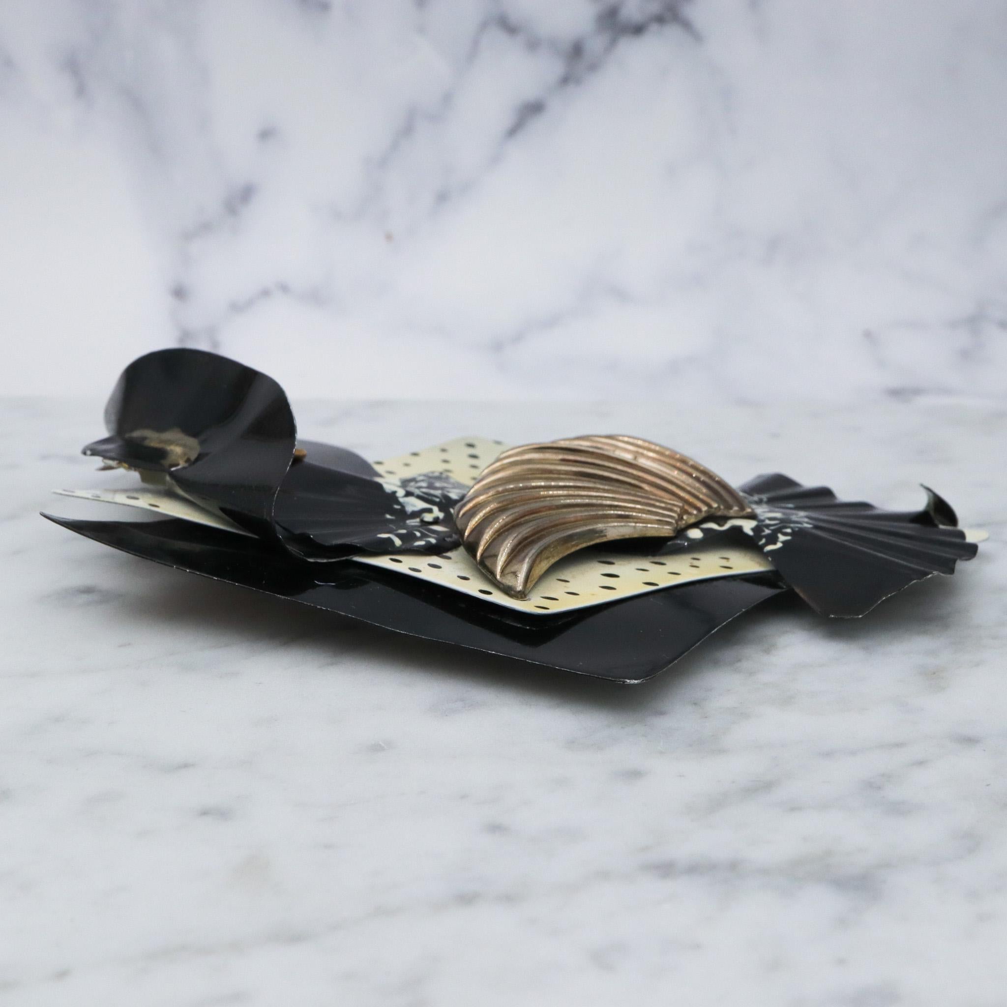 Huge 1980's handmade black and white lady brooch