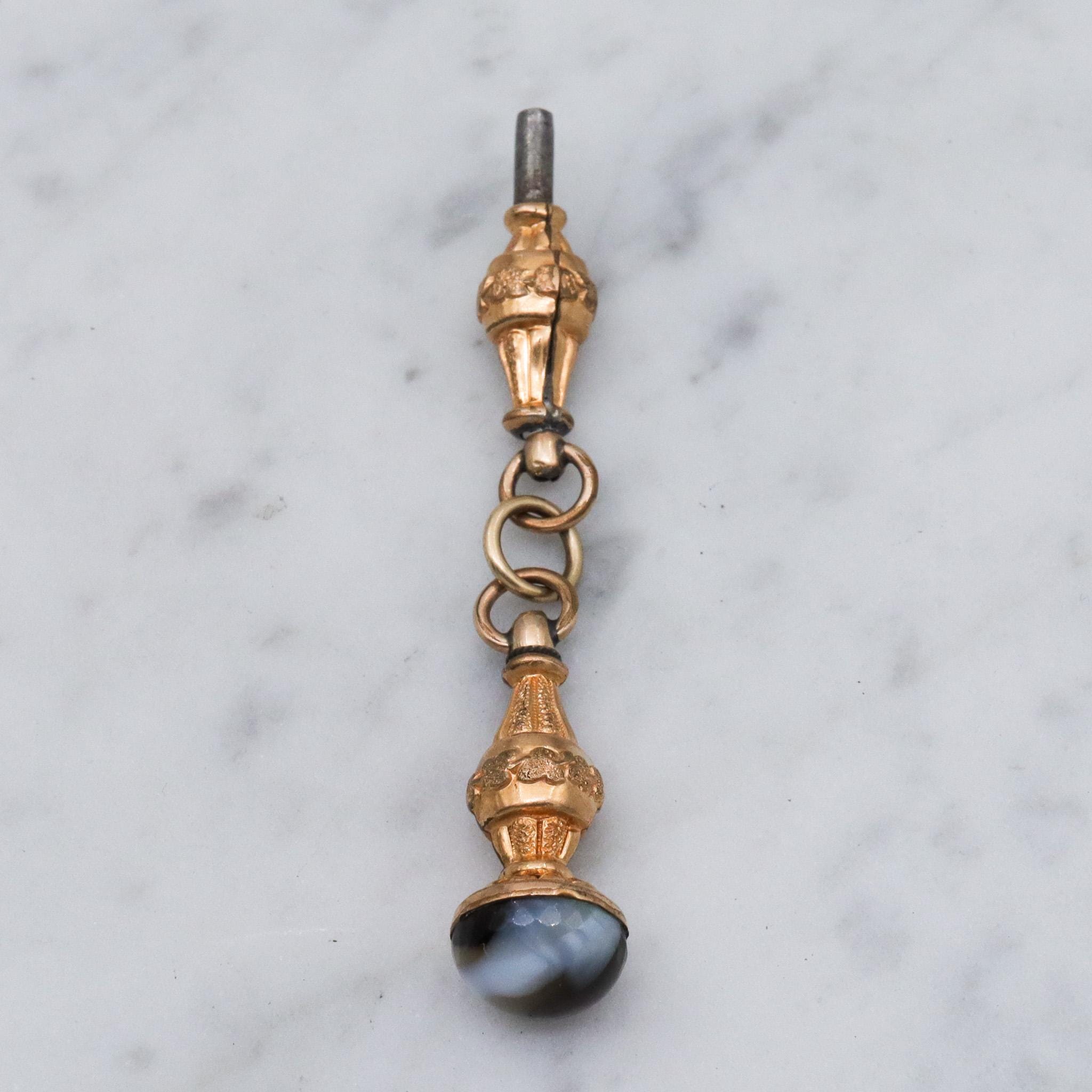 Antique Victorian gold filled watch key & slag glass fob