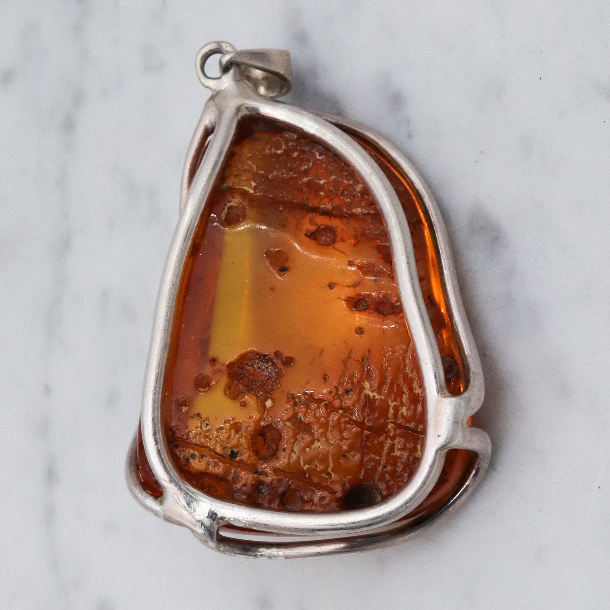 Large vintage sterling silver amber chunk pendant