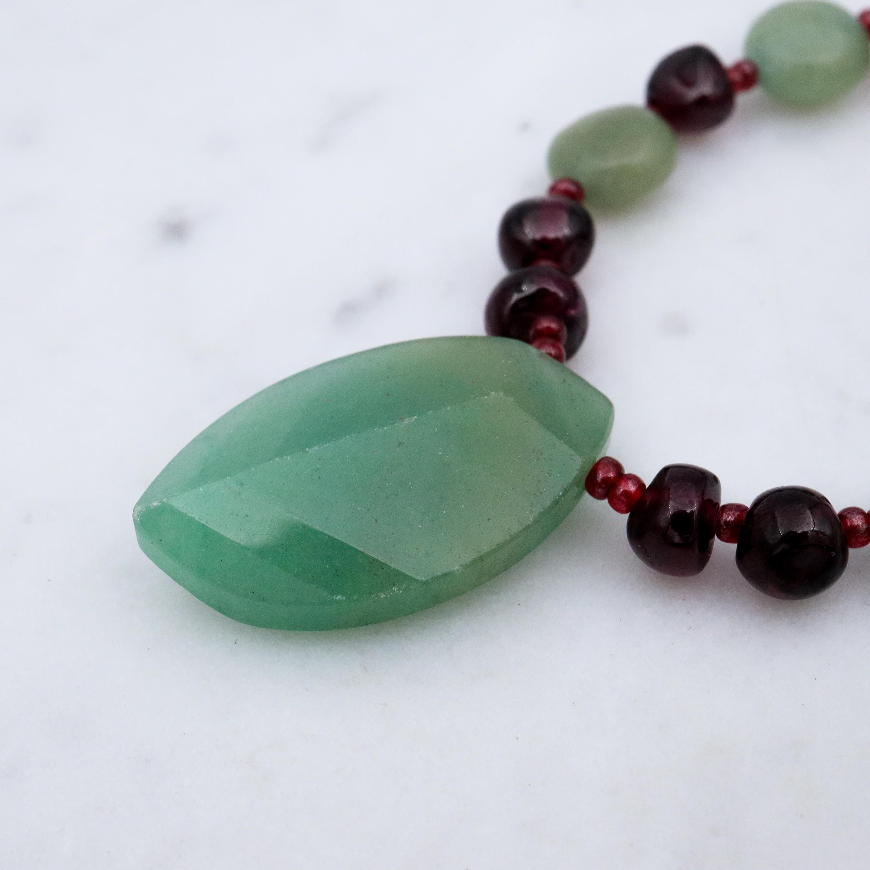 Vintage carved aventurine, carnelian and garnet with gold plated clasp adjustable length necklace