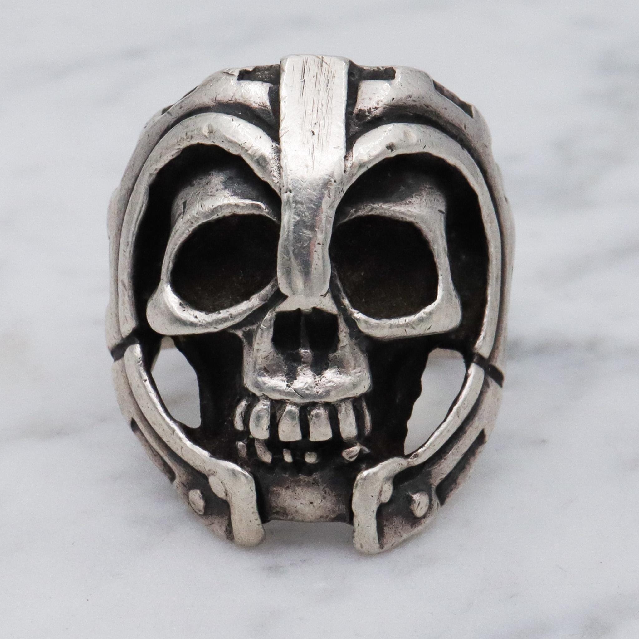 Retro sterling silver skeleton warrior heavy metal ring, sz 12