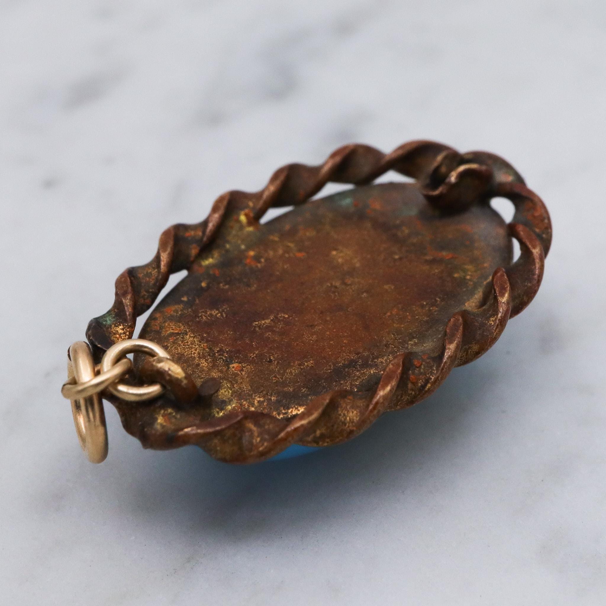 Antique Victorian brass art glass pendant