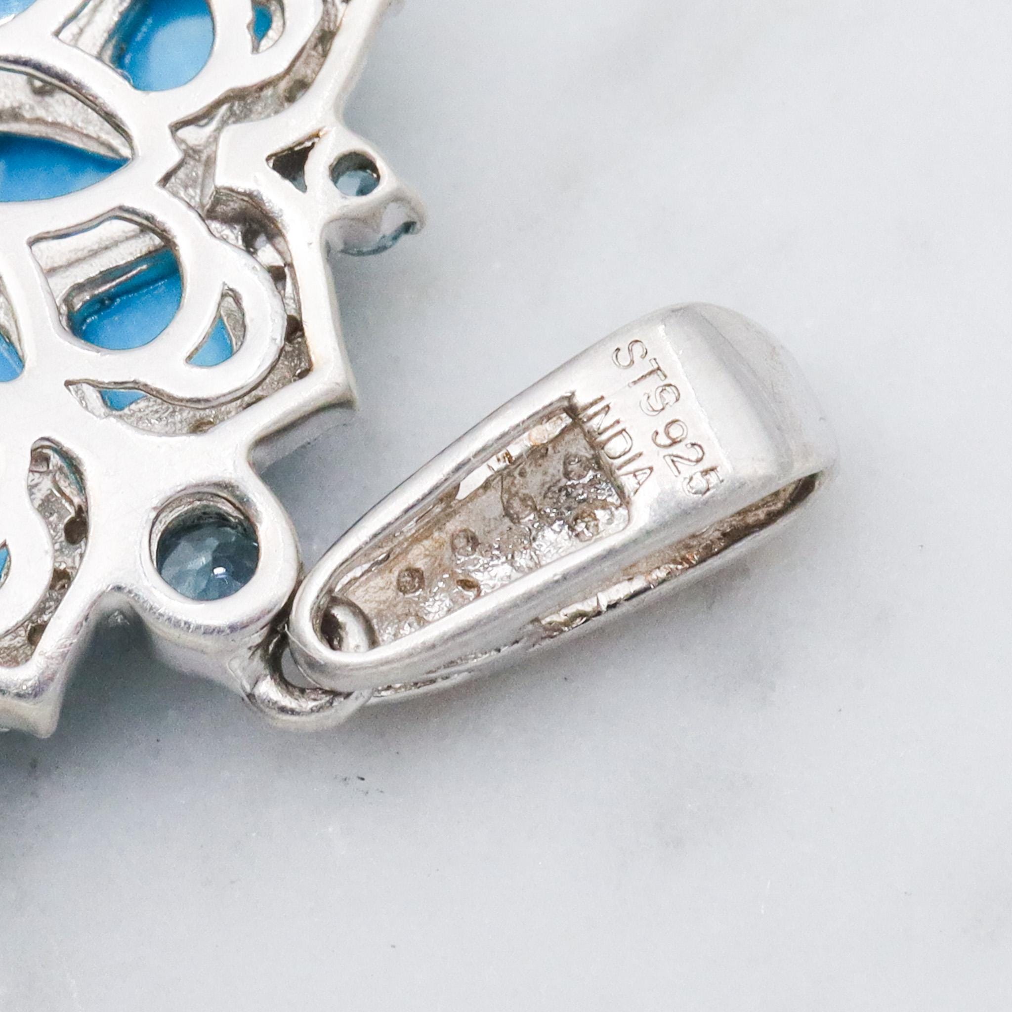 Vintage sterling silver turquoise, blue topaz & zircon mandala pendant