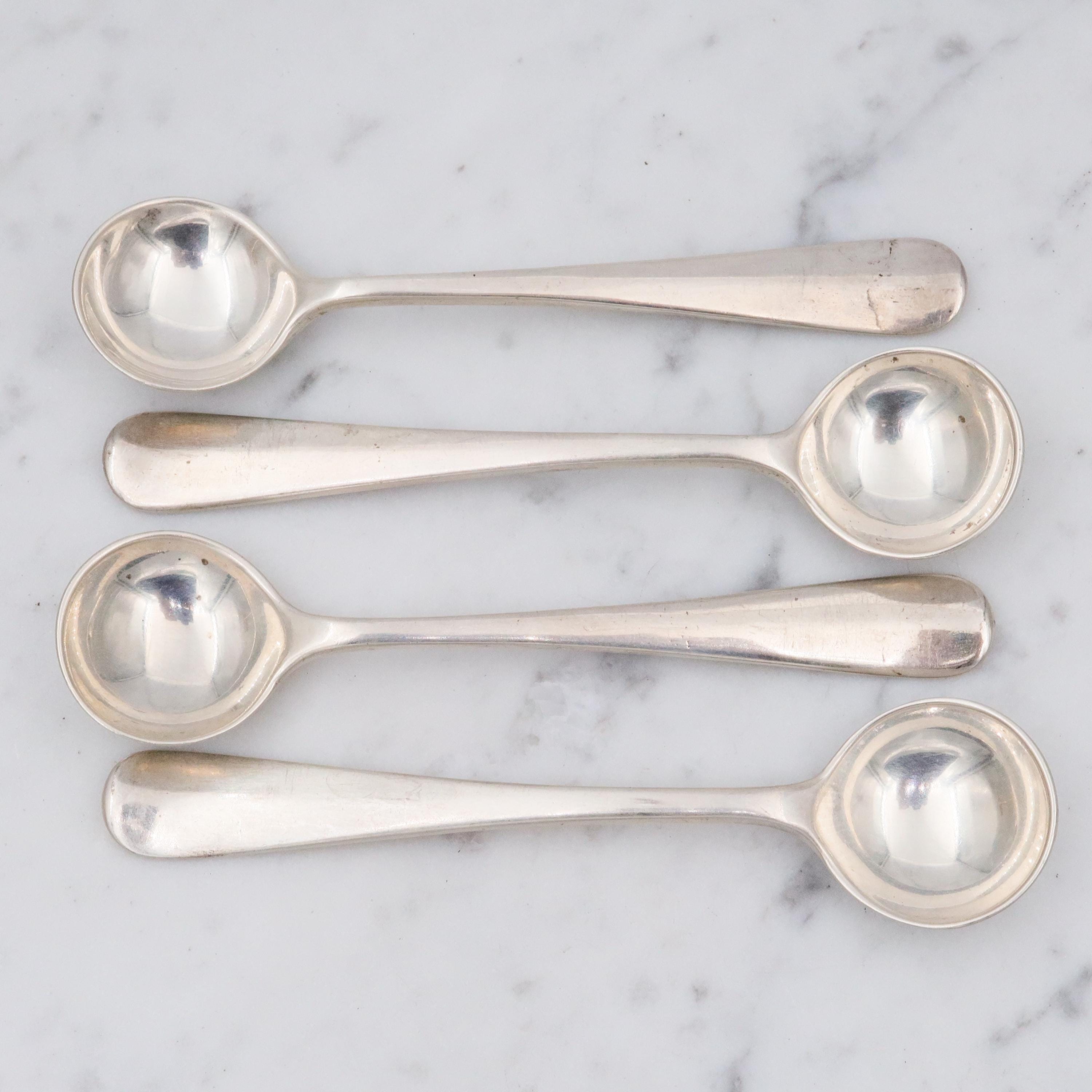 1913 Lionel Alfred Crichton Set Of 4 London Sterling Salt Spoons with Dragon Engraving