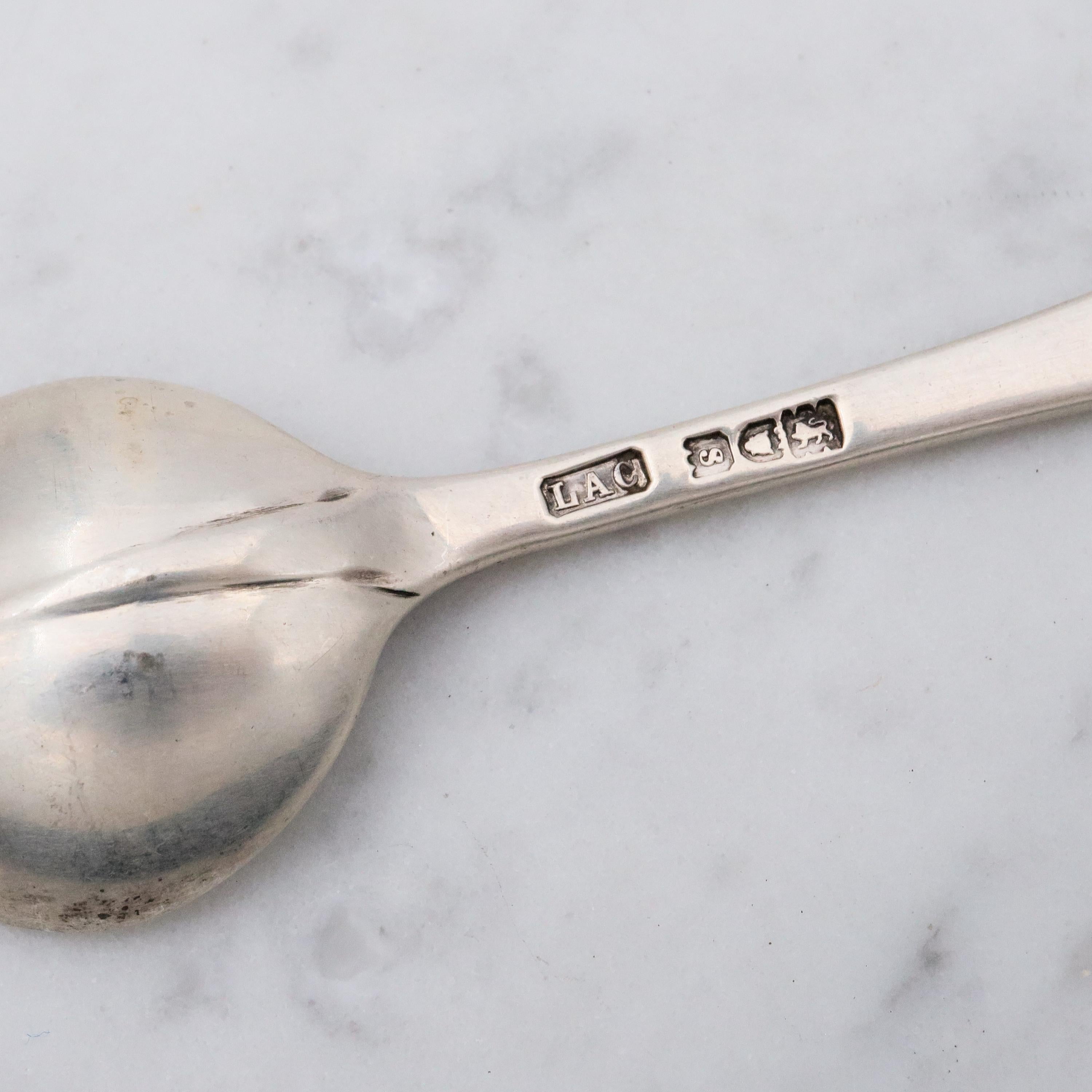 1913 Lionel Alfred Crichton Set Of 4 London Sterling Salt Spoons with Dragon Engraving