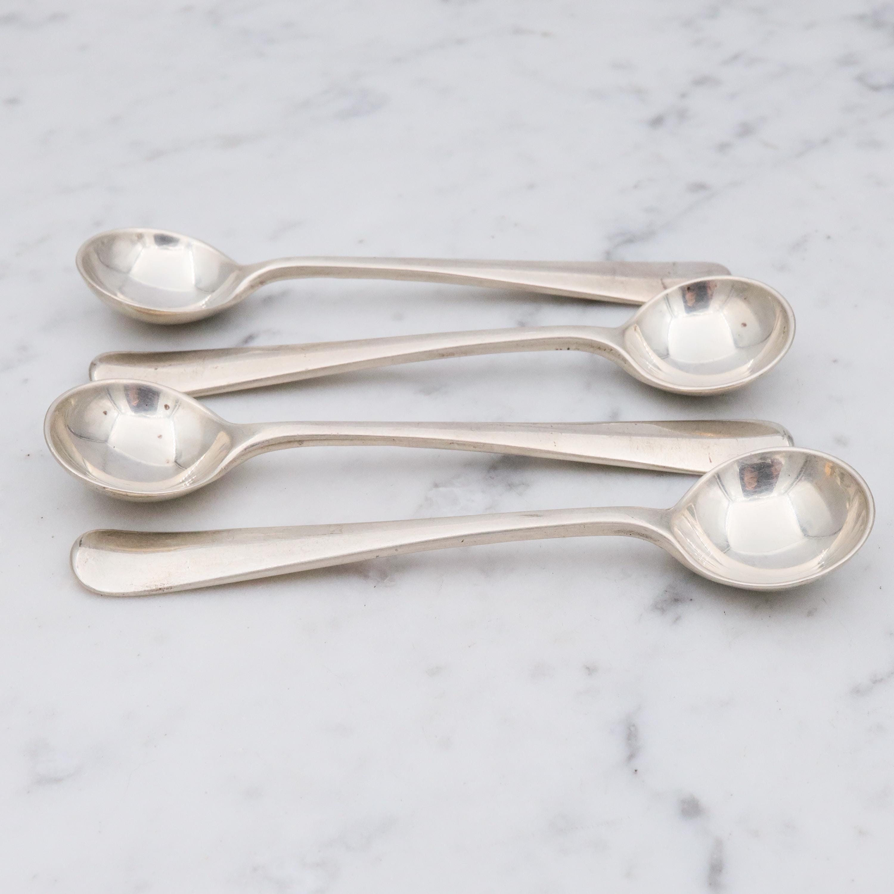 1913 Lionel Alfred Crichton Set Of 4 London Sterling Salt Spoons with Dragon Engraving