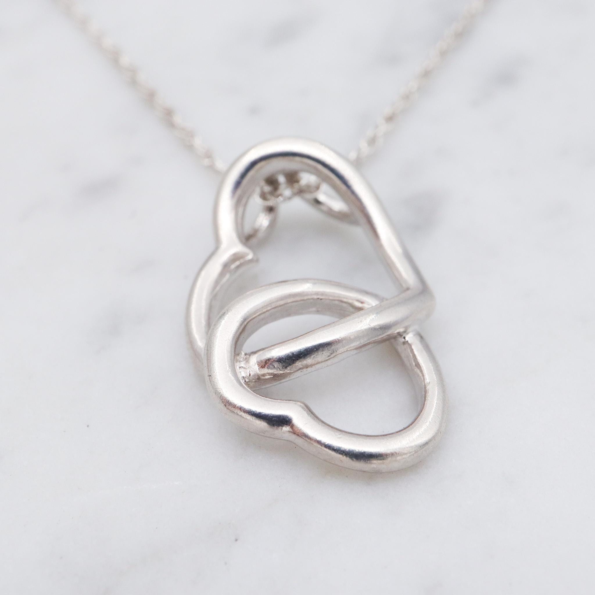 Vintage sterling silver double open heart pendant necklace