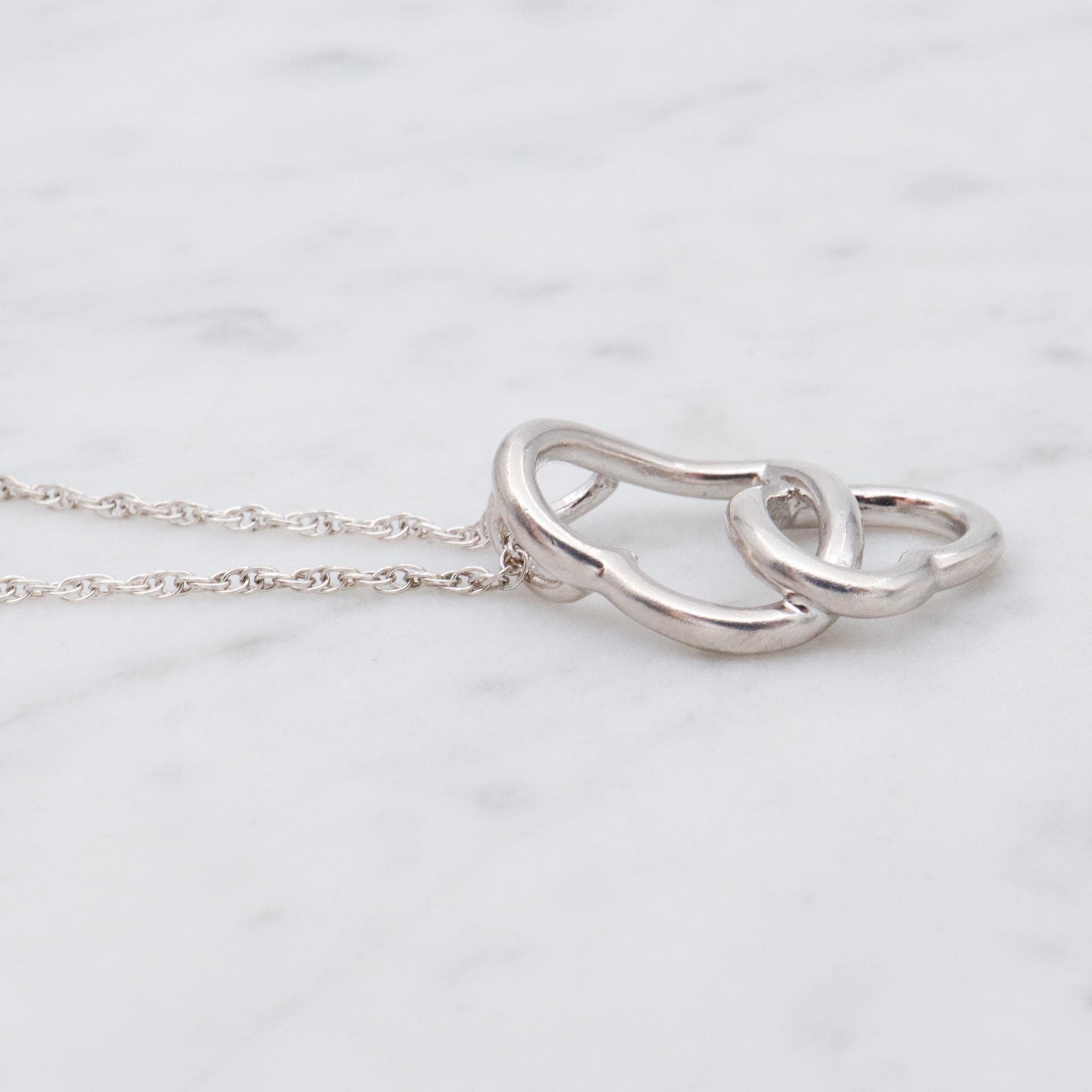 Vintage sterling silver double open heart pendant necklace