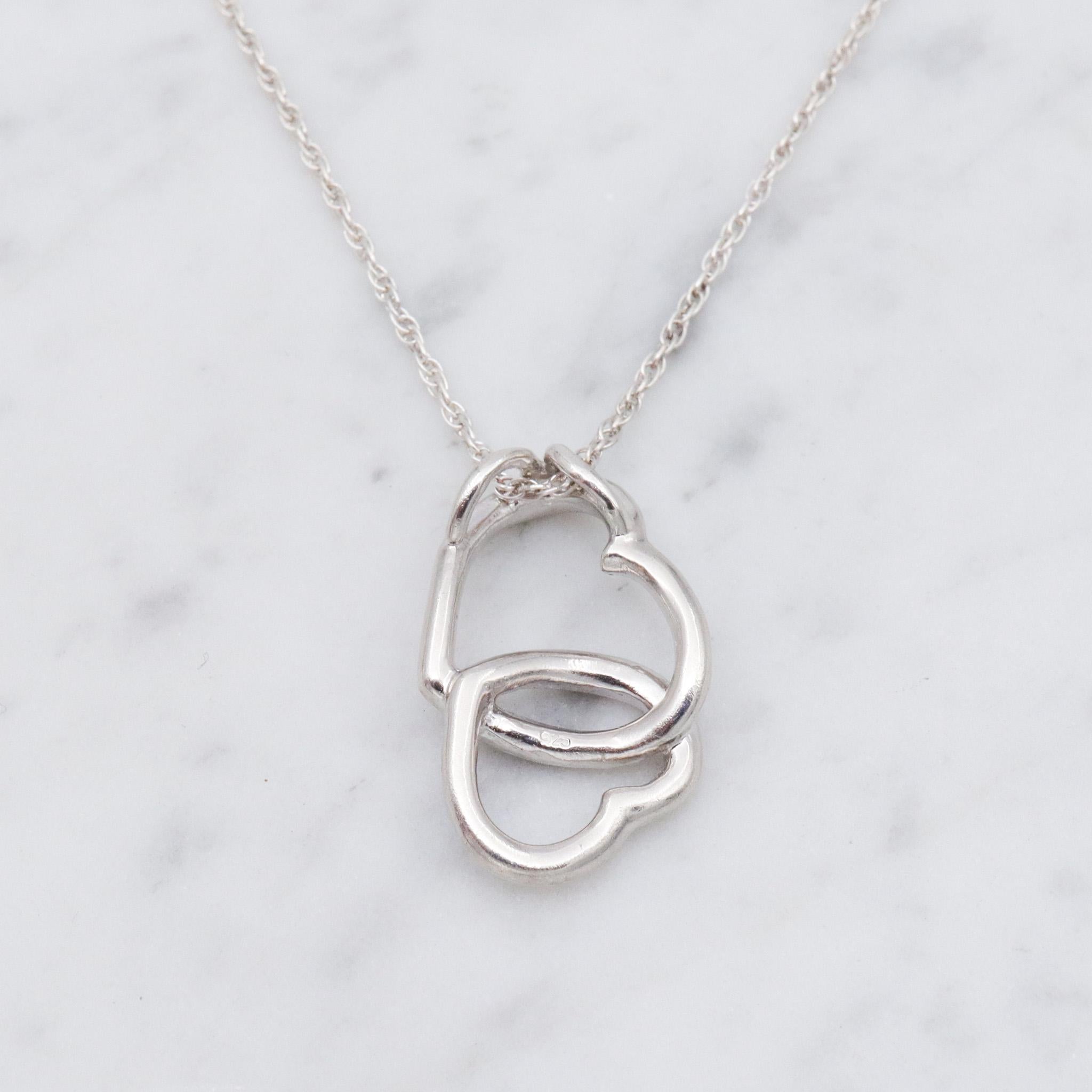 Vintage sterling silver double open heart pendant necklace