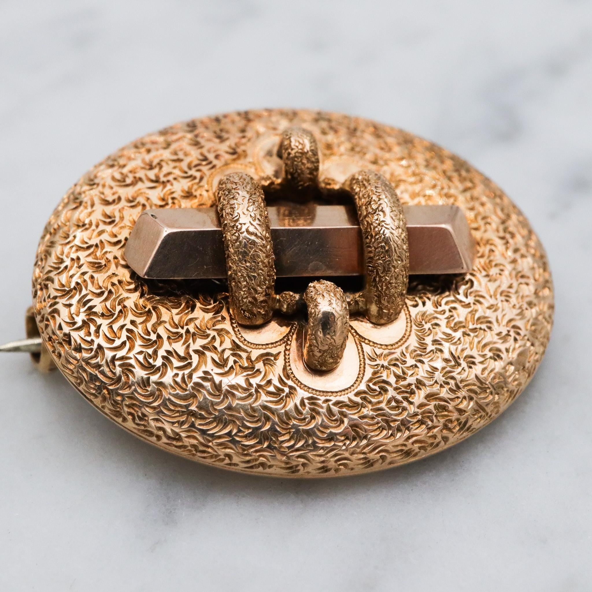 Antique Victorian 14k gold button brooch with watch clip
