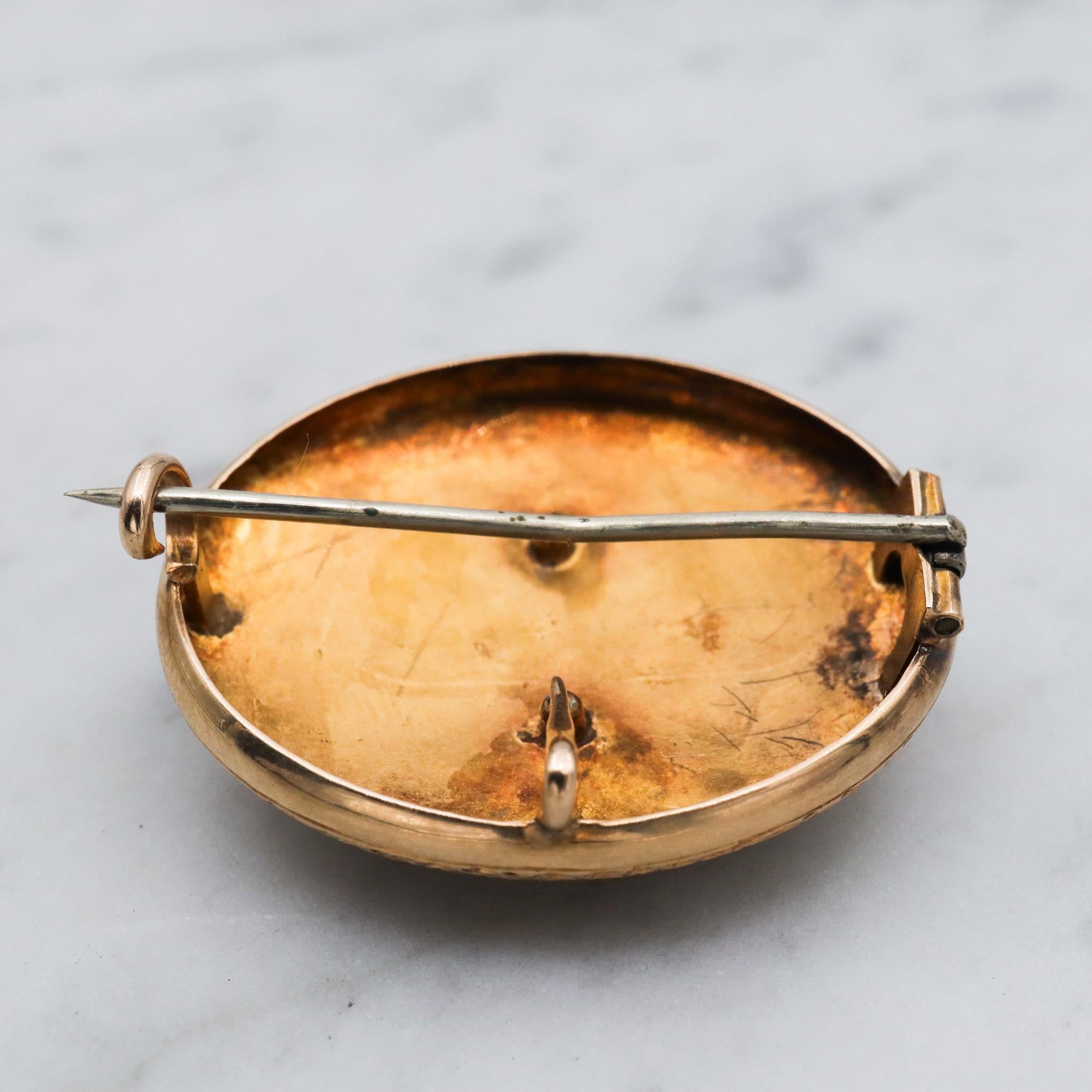 Antique Victorian 14k gold button brooch with watch clip