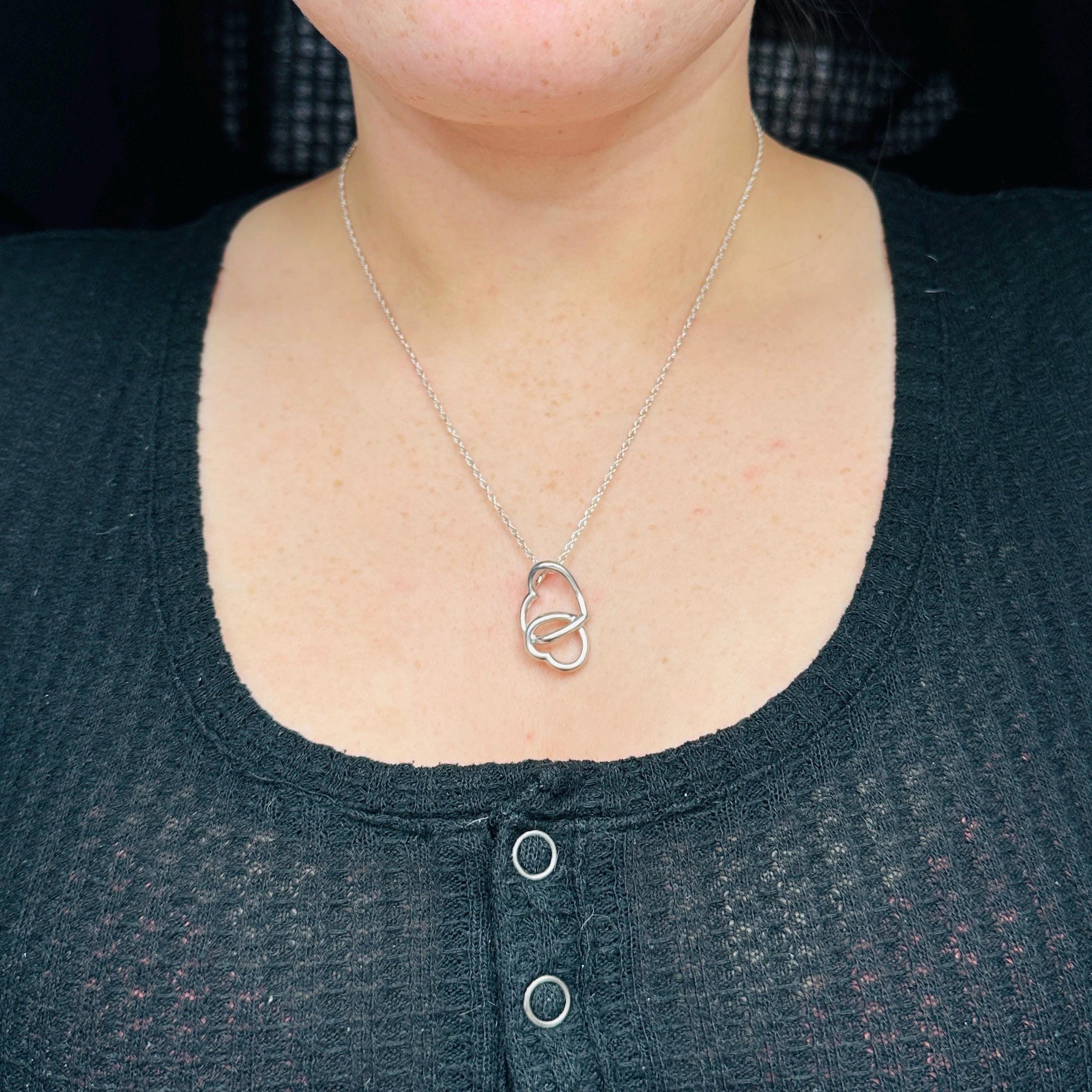 Vintage sterling silver double open heart pendant necklace