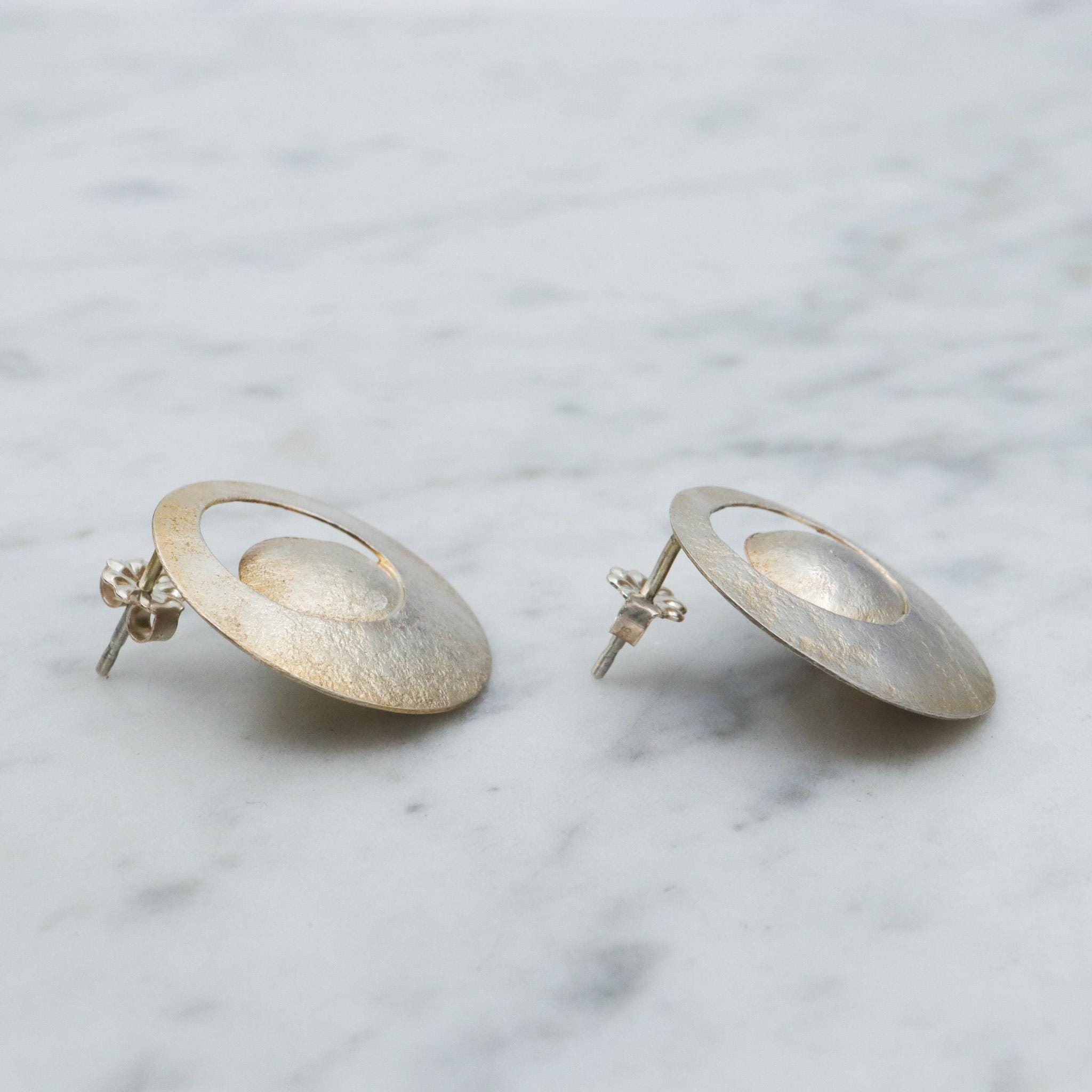 Mid Century gold vermeil sterling silver disc earrings, artist signed