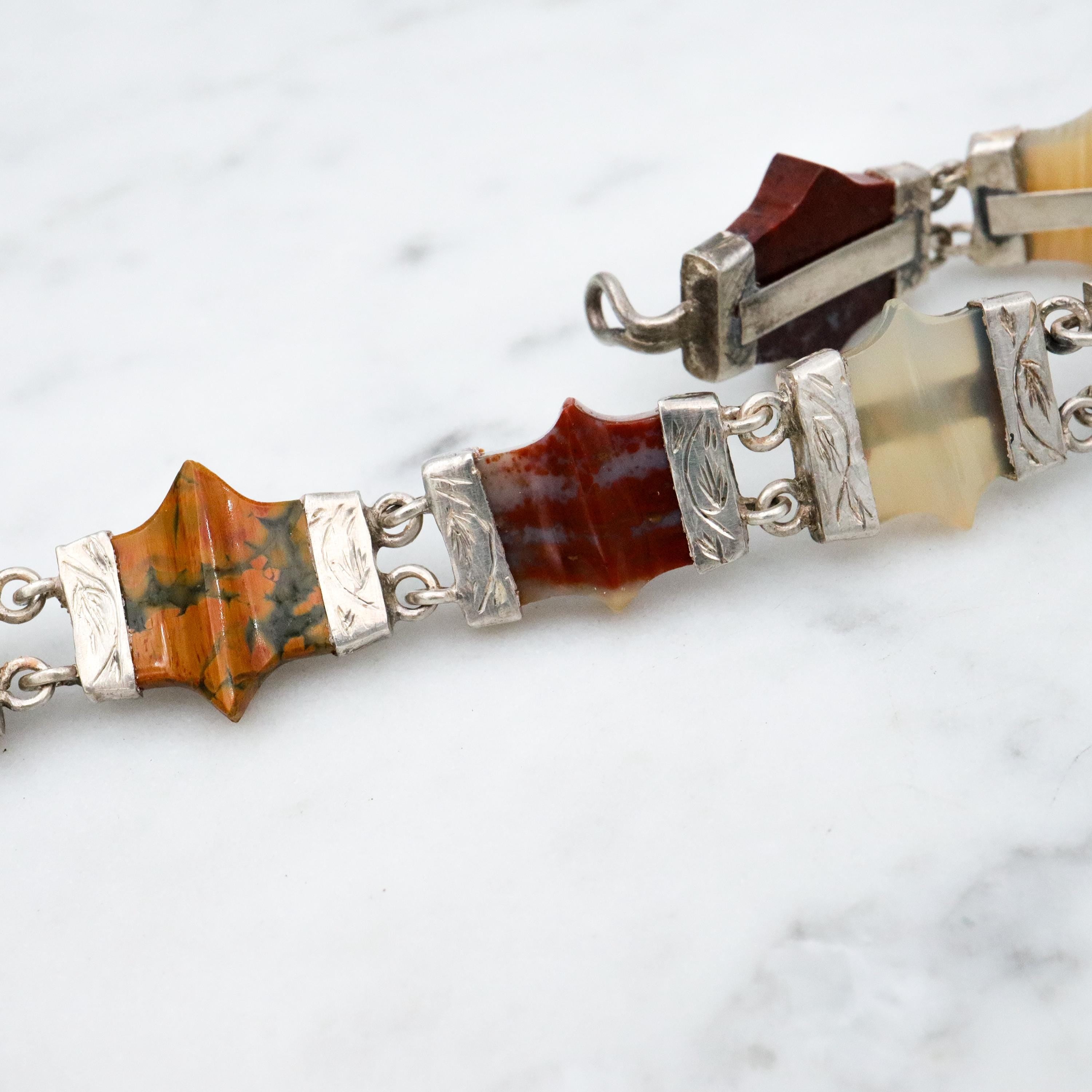 Antique Victorian Scottish Provincial agate link bracelet w/agate torpedo drops